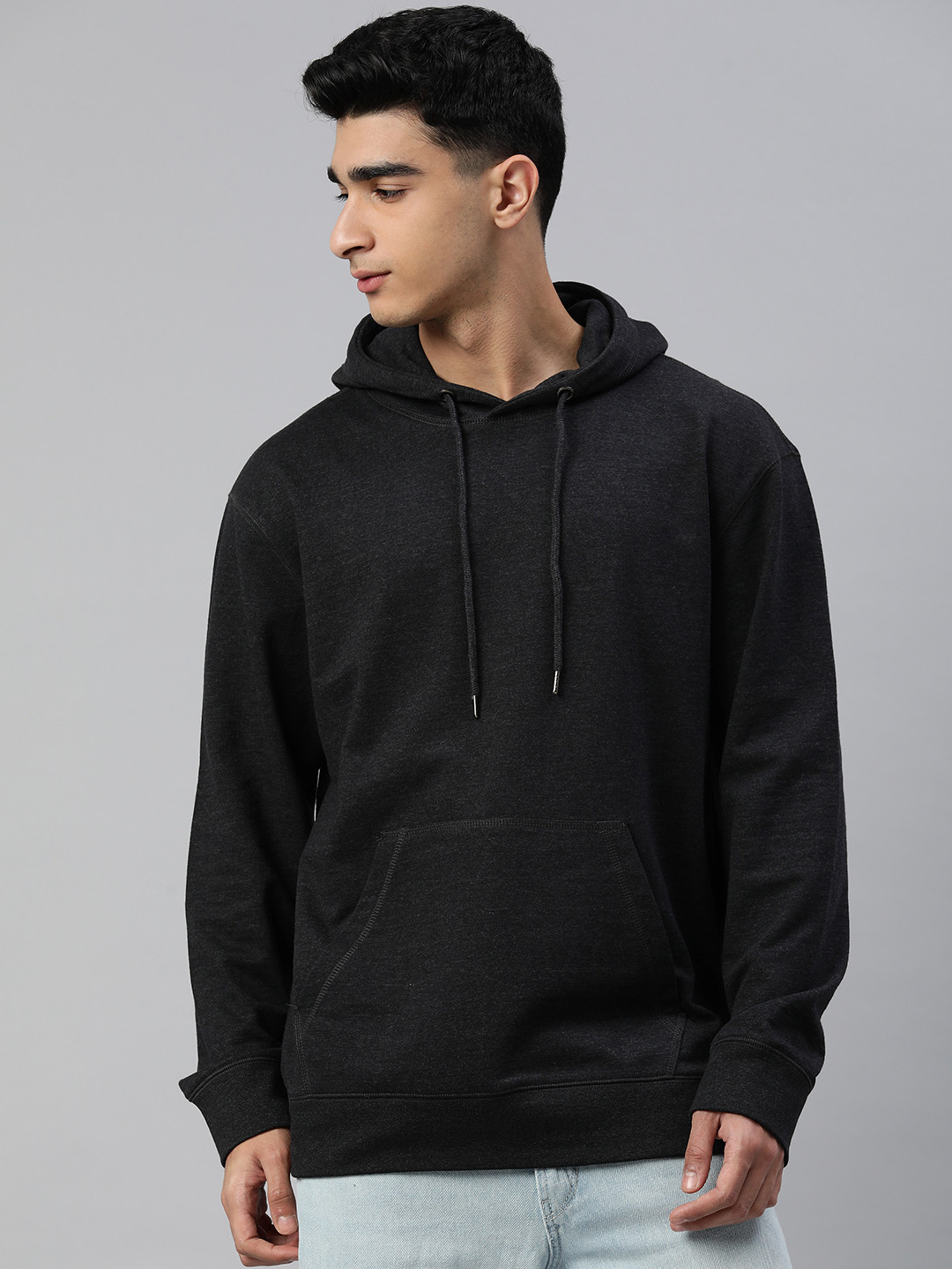 

Huetrap Men Solid Hooded Sweatshirt, Charcoal