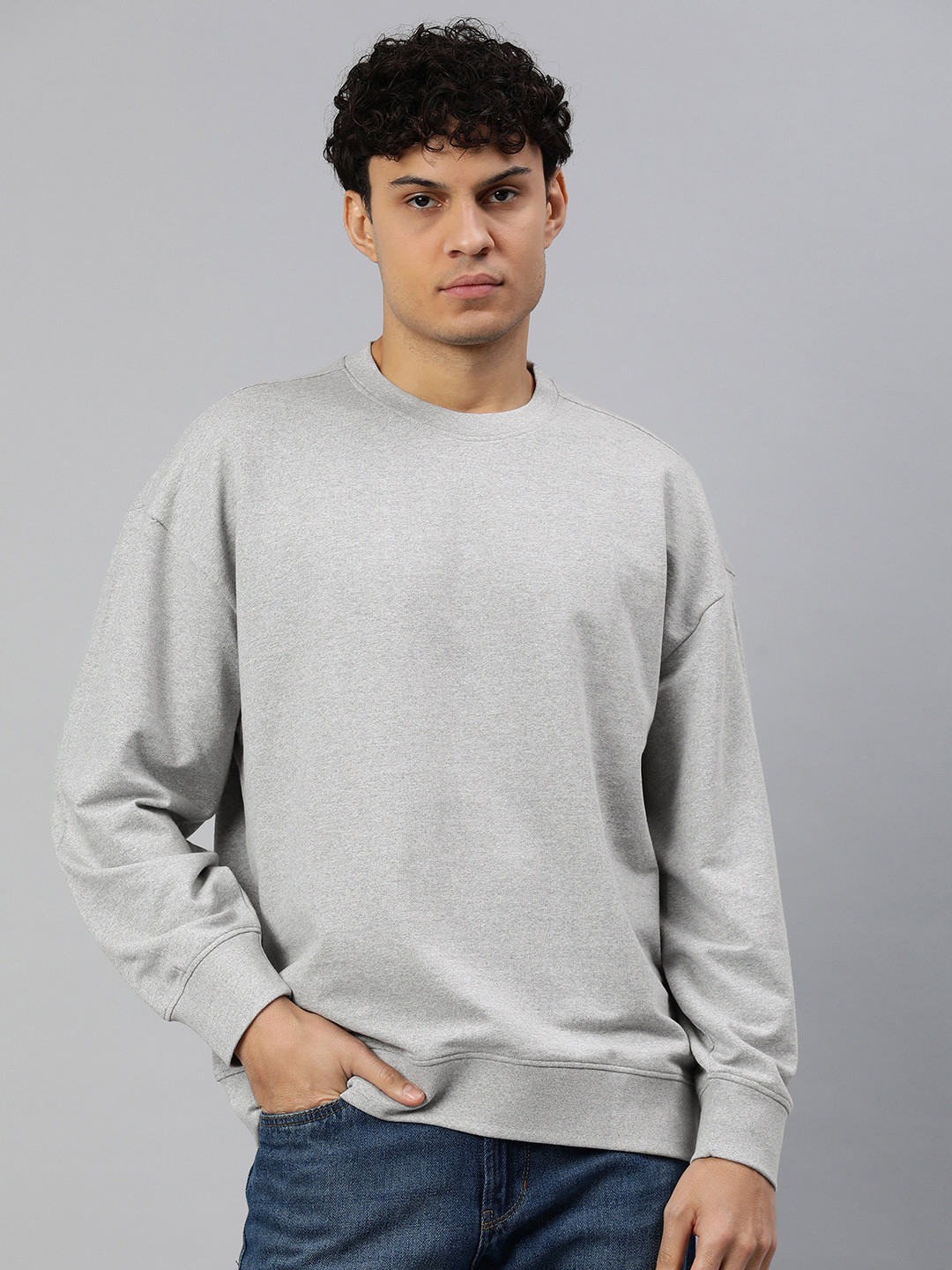 

Huetrap Men Solid Sweatshirt, Grey melange