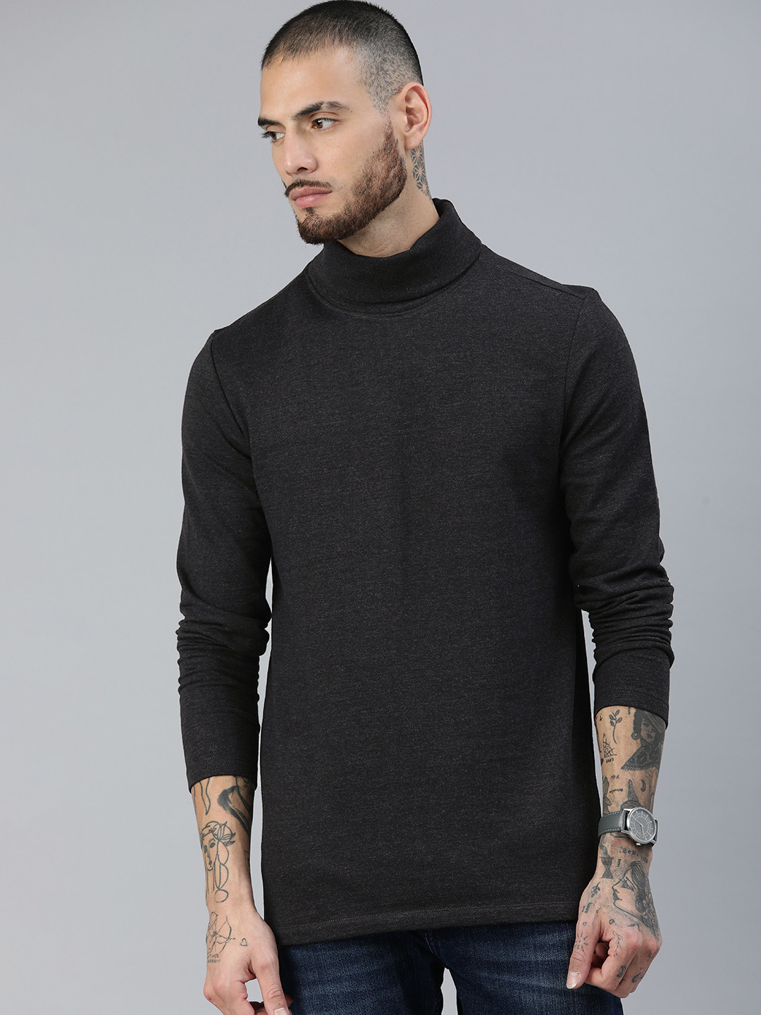 

Huetrap Men Solid Slim Fit Sweatshirt, Charcoal