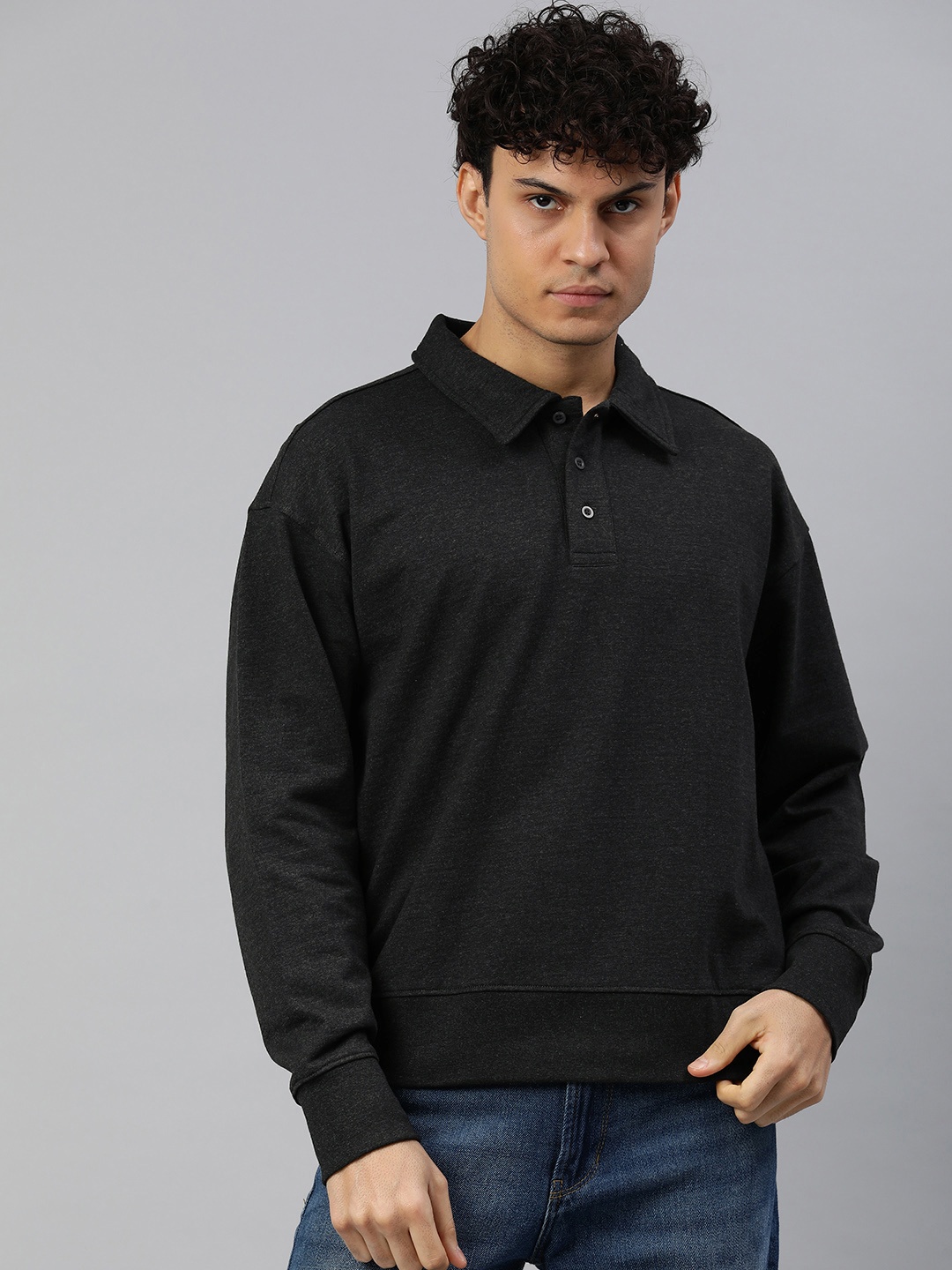 

Huetrap Men Solid Sweatshirt, Charcoal