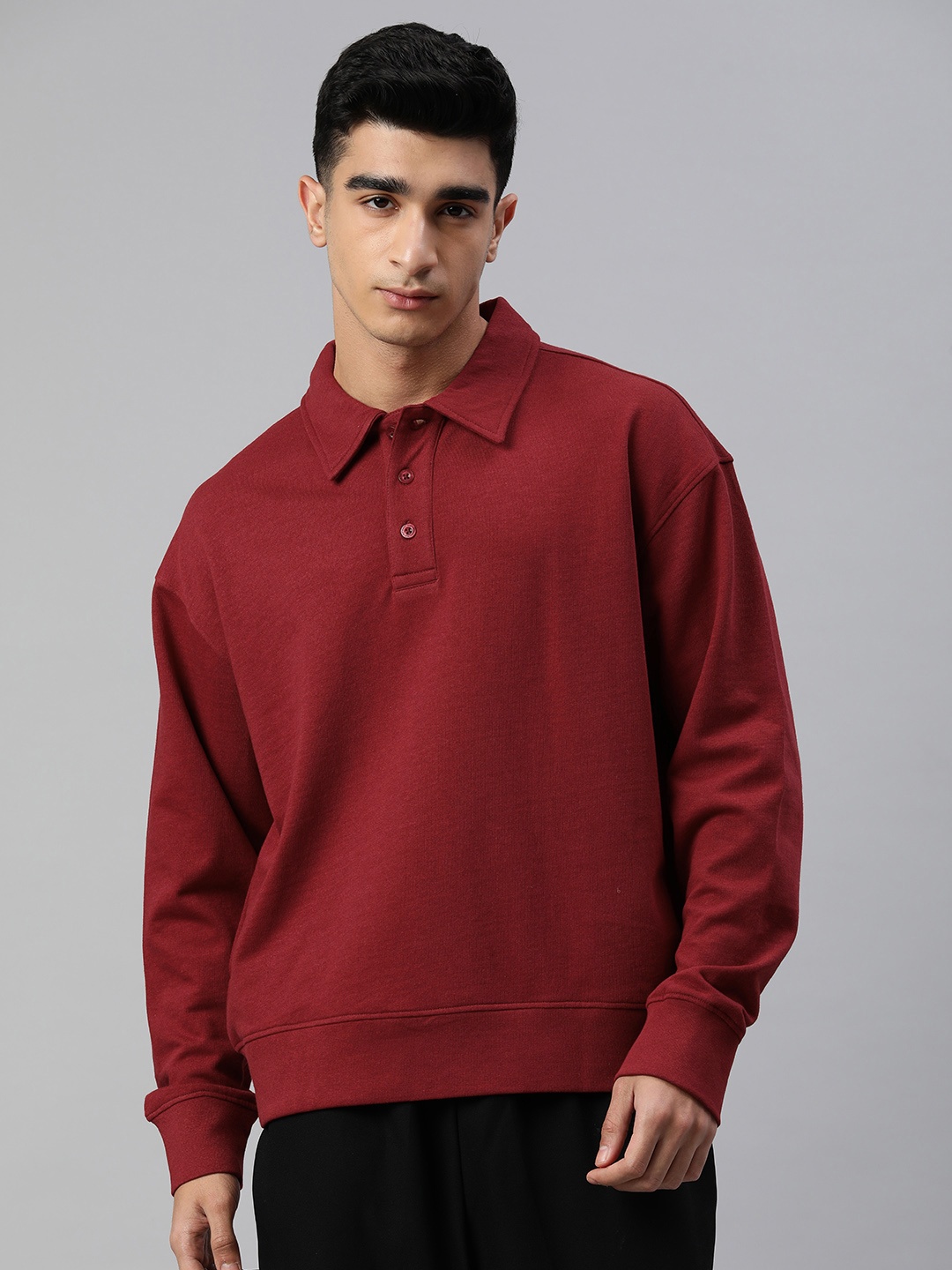

Huetrap Men Solid Sweatshirt, Maroon
