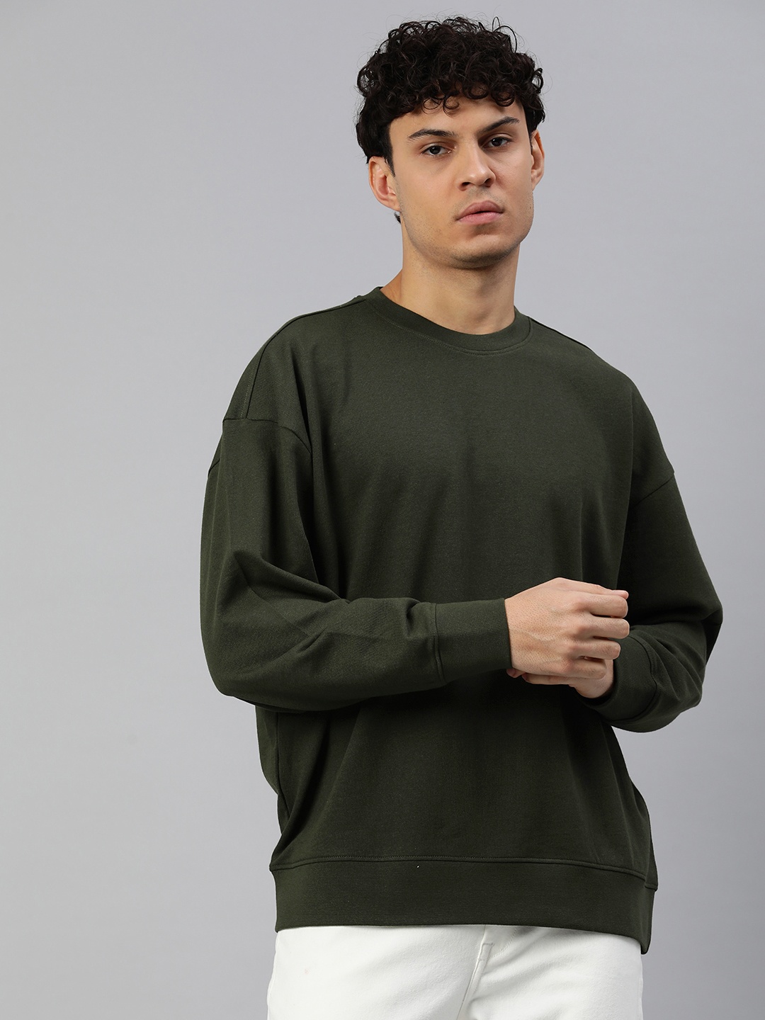 

Huetrap Men Solid Sweatshirt, Olive