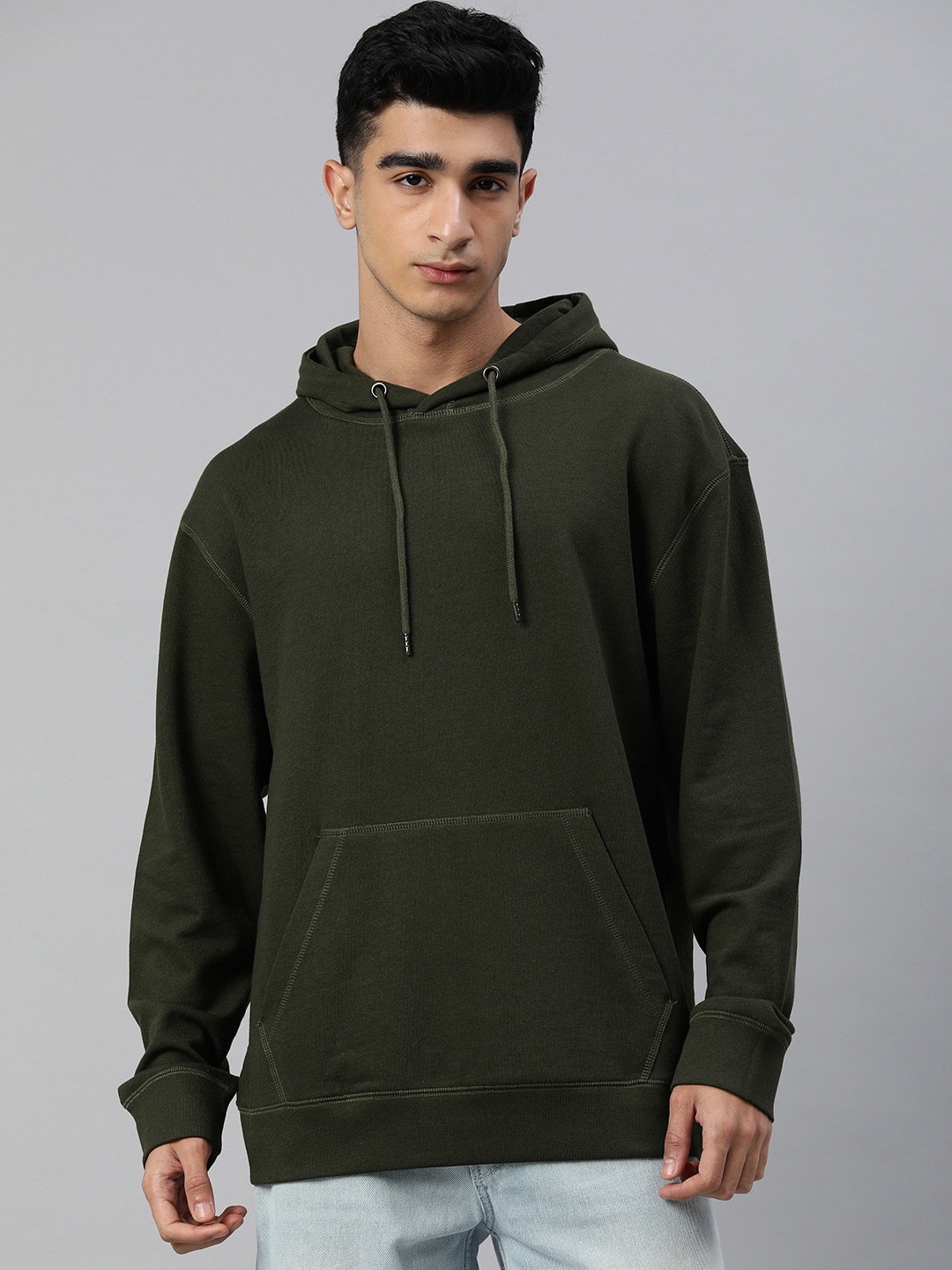 

Huetrap Men Solid Hooded Sweatshirt, Olive