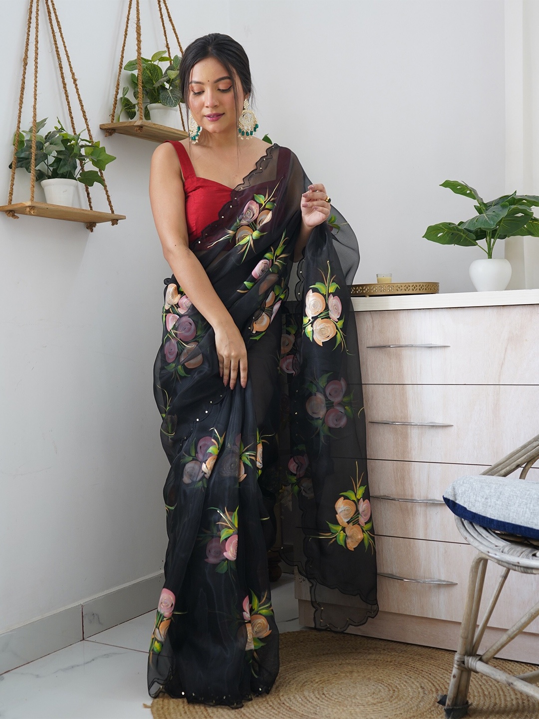 

Kalista Floral Organza Saree, Black