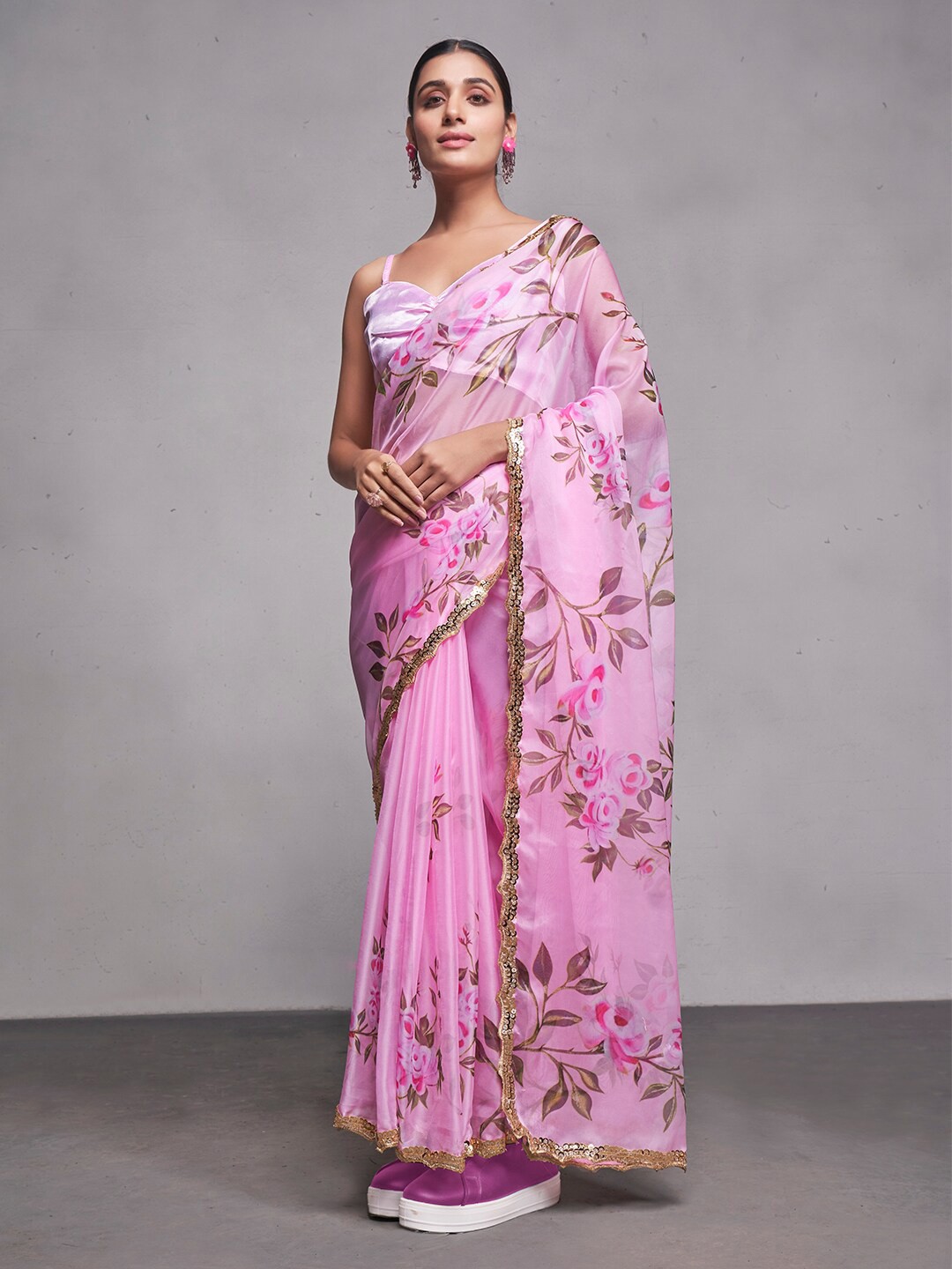 

Kalista Floral Organza Saree, Pink