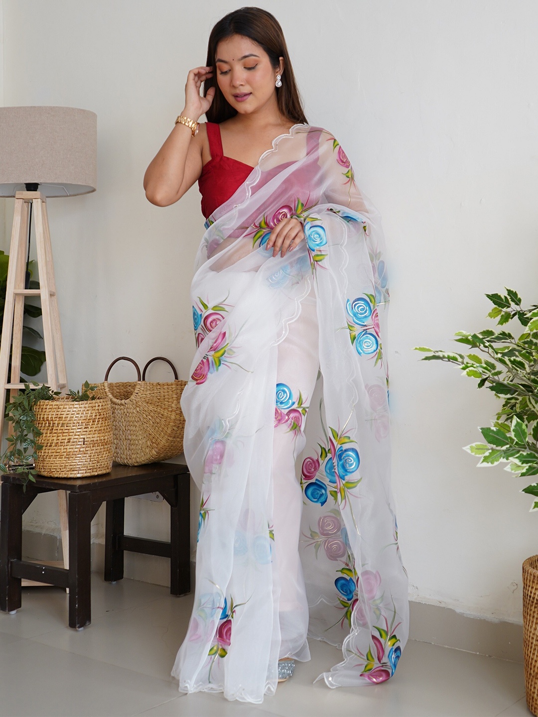 

Kalista Floral Printed Organza Saree, White