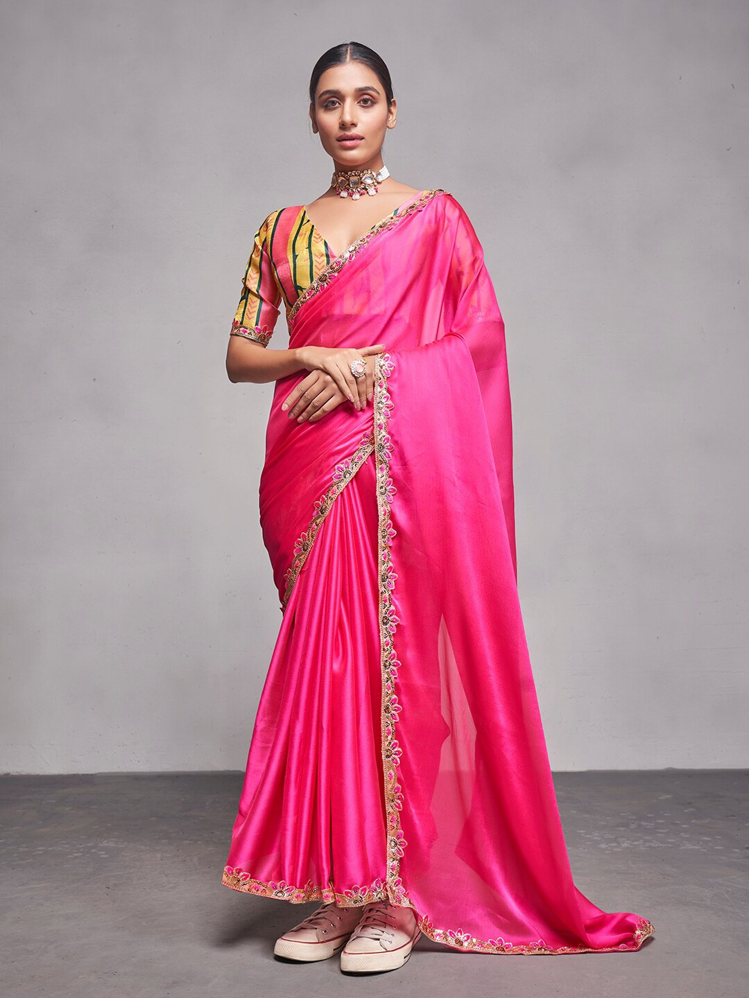 

Kalista Pure Georgette Saree with Printed Blouse, Pink