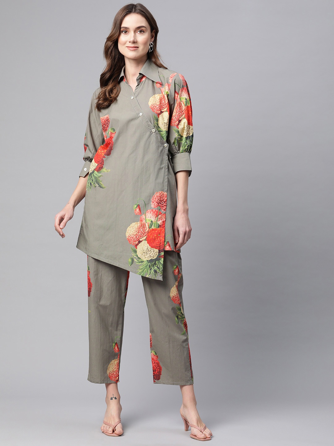 

BUTA BUTI Floral Printed Pure Cotton Kurti with Trousers, Green