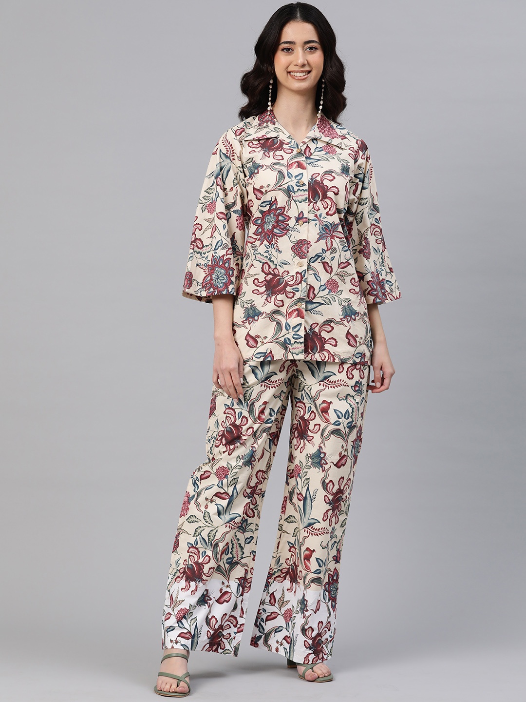 

BUTA BUTI Floral Printed Pure Cotton Co-Ords, Beige