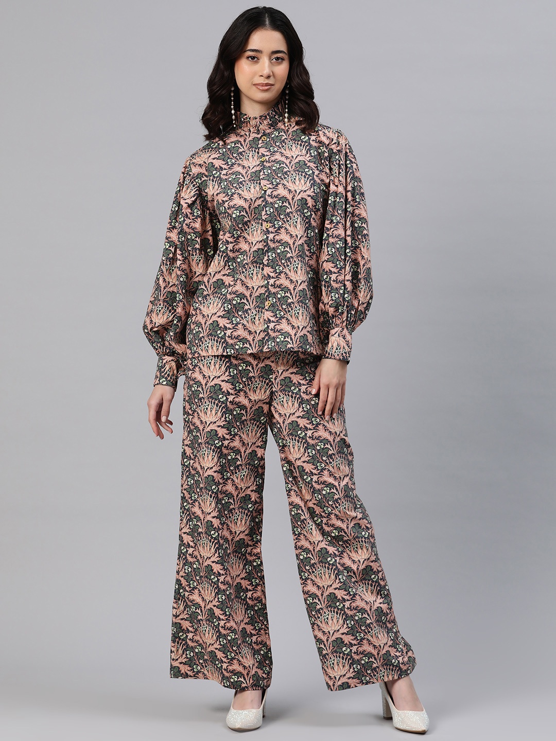 

BUTA BUTI Floral Printed Pure Cotton Top with Trousers, Black
