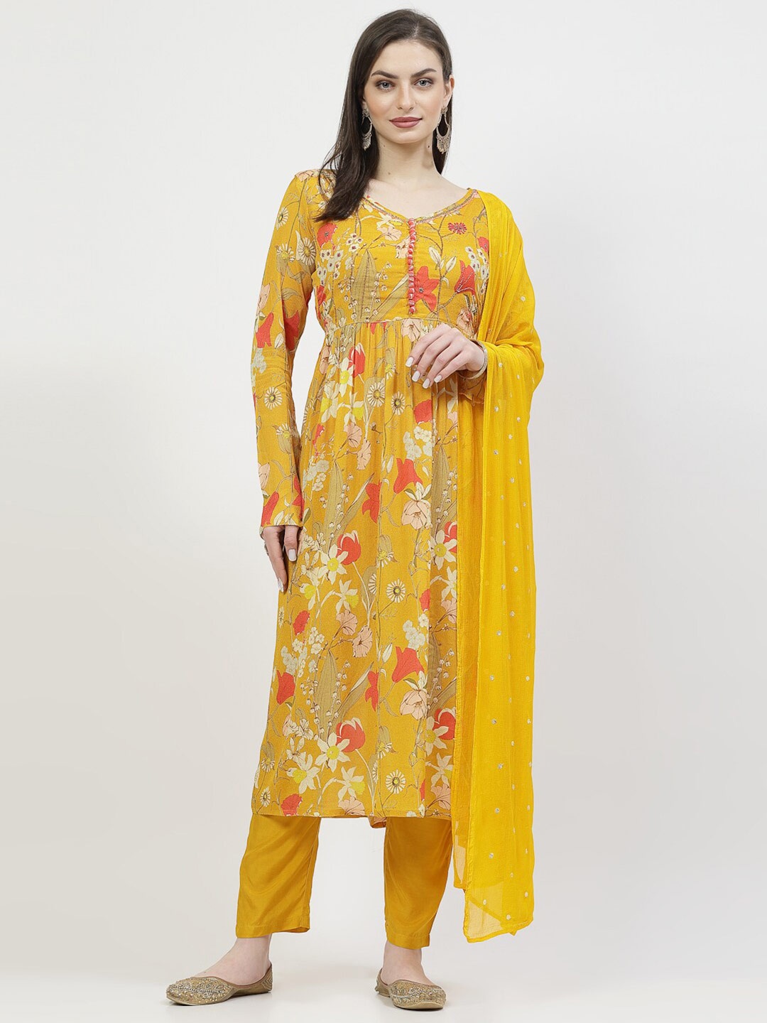

YELLOW CLOUD Embroidered A Line Kurta with Trouser & Dupatta, Mustard