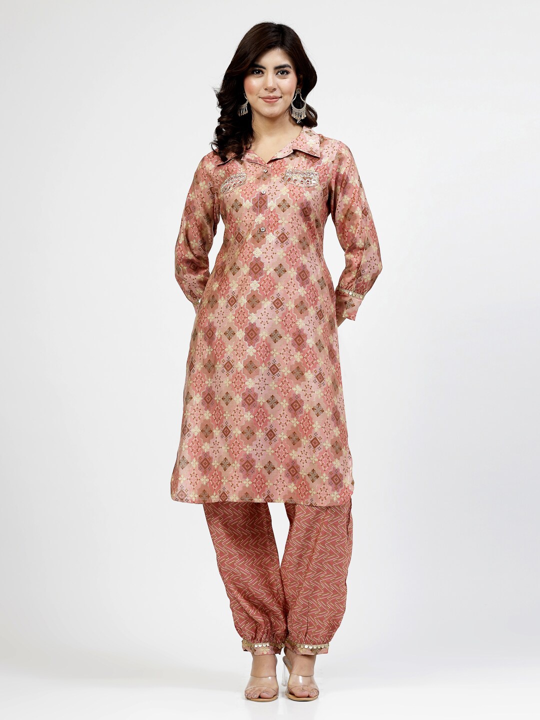 

YELLOW CLOUD Floral Printed Straight Kurta With Salwar, Peach