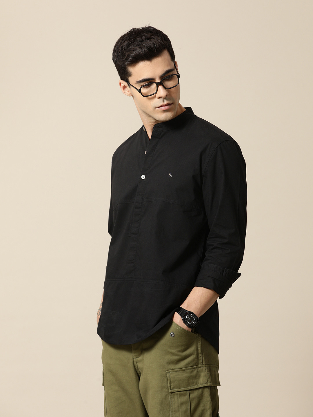 

Mr Bowerbird Men Premium Solid Casual Shirt, Black
