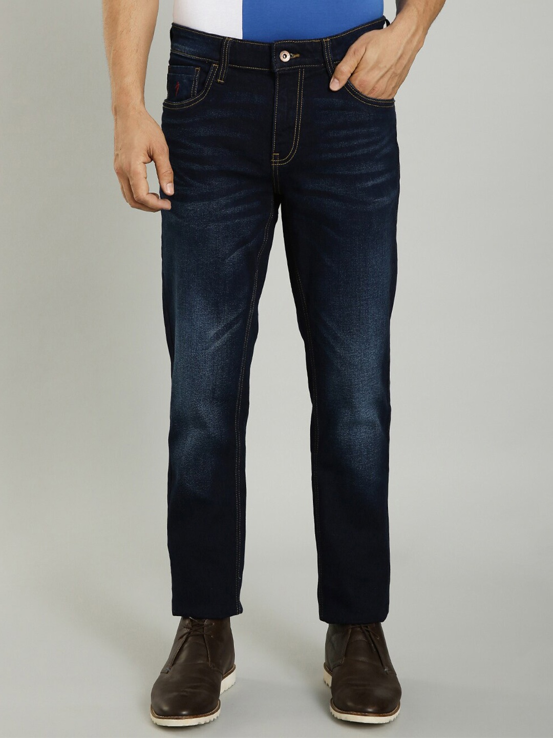 

Indian Terrain Men Brooklyn Slim Fit Clean Look Stretchable Jeans, Navy blue