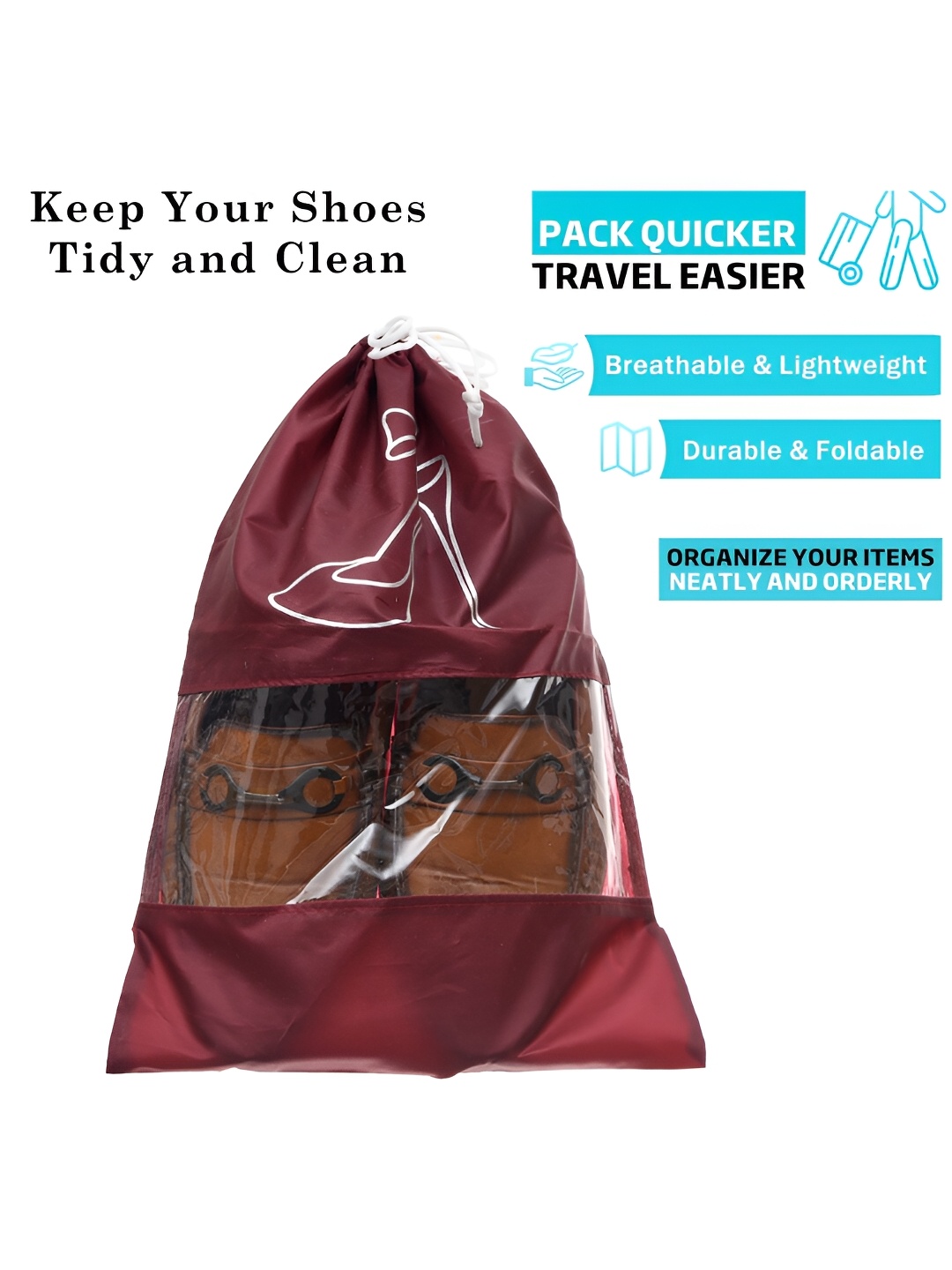 

Kuber Industries Set Of 18 Printed Waterproof Breathable Shoe Bags, Maroon