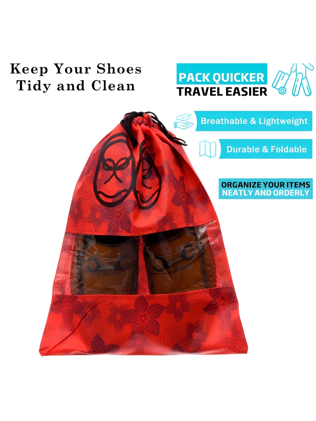 

Kuber Industries Set Of 24 Printed Shoe Bags, Red
