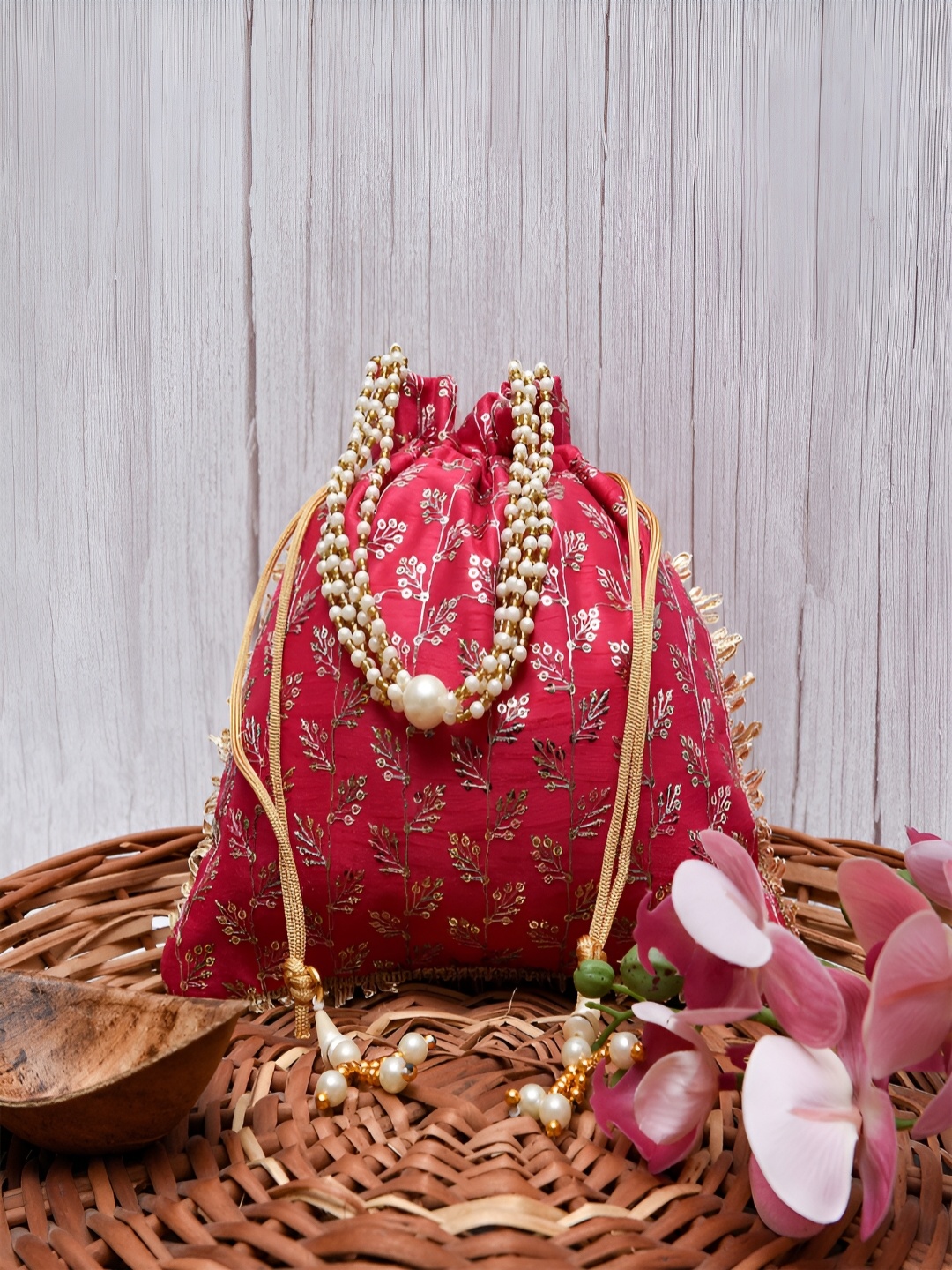 

Kuber Industries Set Of 3 Embellished Potli Clutch, Pink