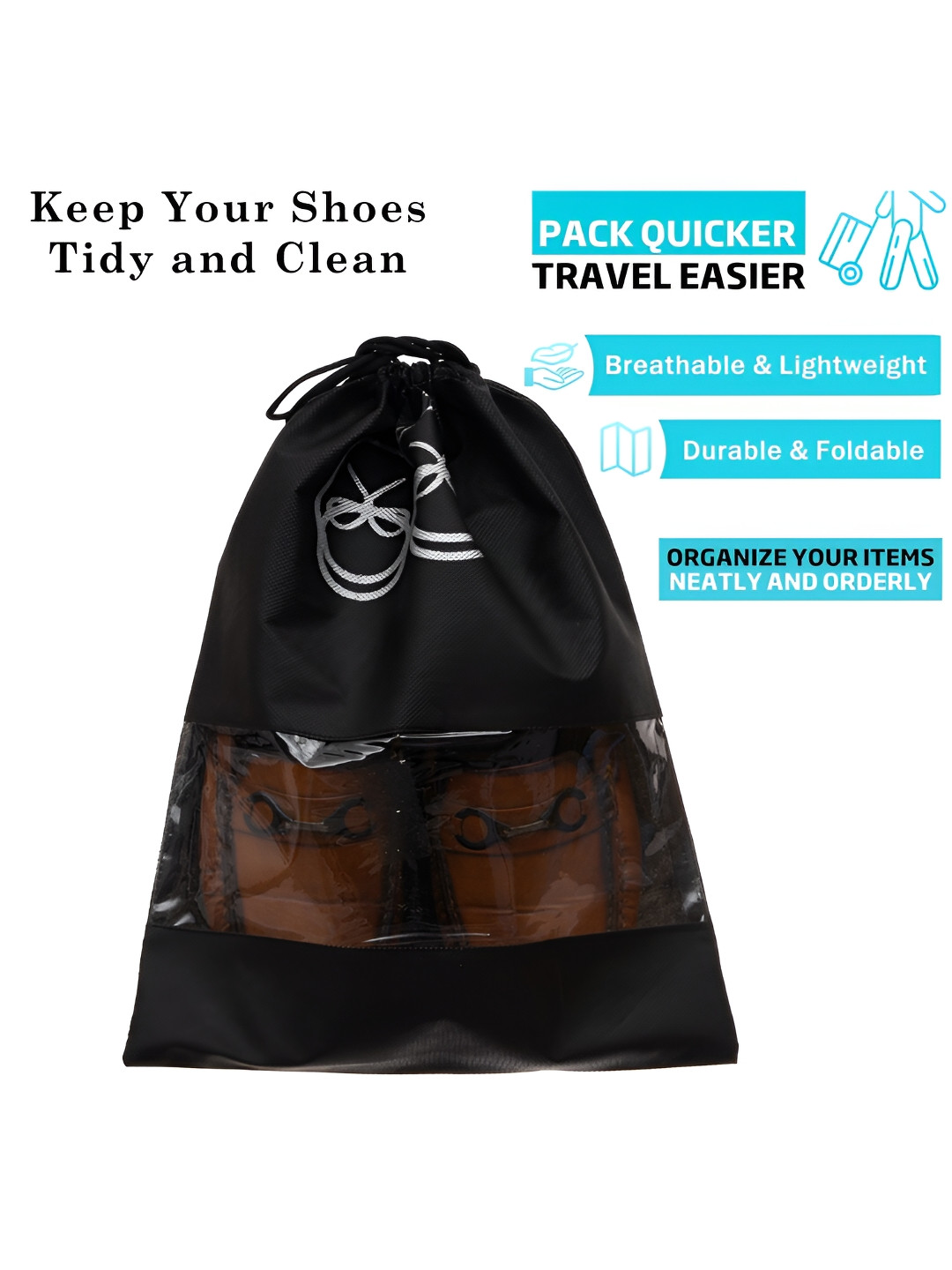 

Kuber Industries Pack of 24 Waterproof Shoe Bag With Clear Window, Black