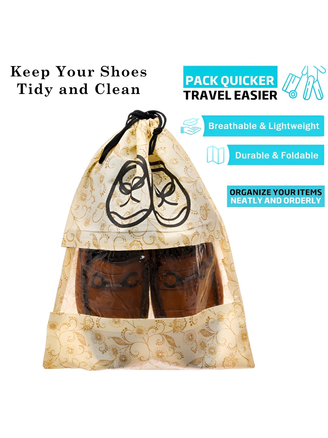 

Kuber Industries Pack of 12 Floral Printed Waterproof Shoe Bags with Clear Window, Yellow