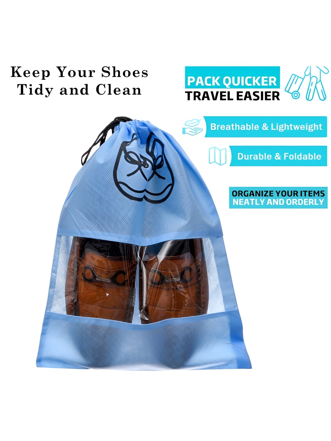 

Kuber Industries Set of 24 Waterproof Shoe Bags with Clear Window, Blue