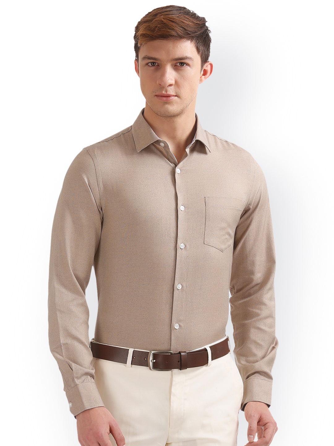 

Excalibur Men Beige Slim Fit Solid Formal Shirt