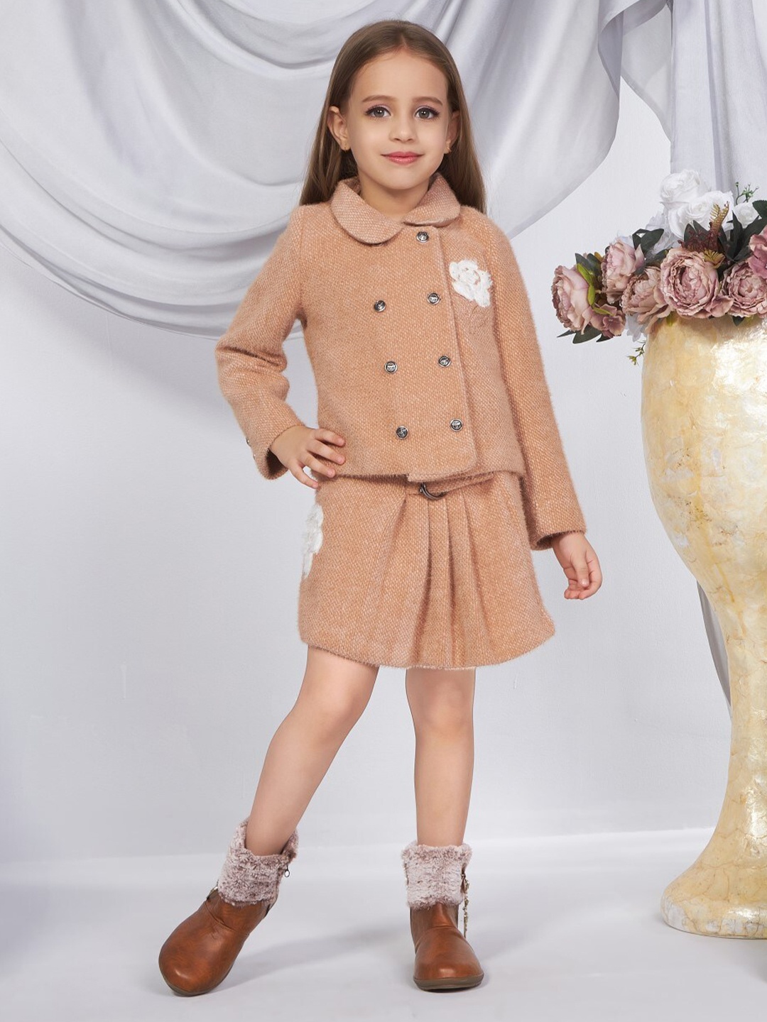 

Peppermint Girls Shirt Collar Coat & Skirt, Beige