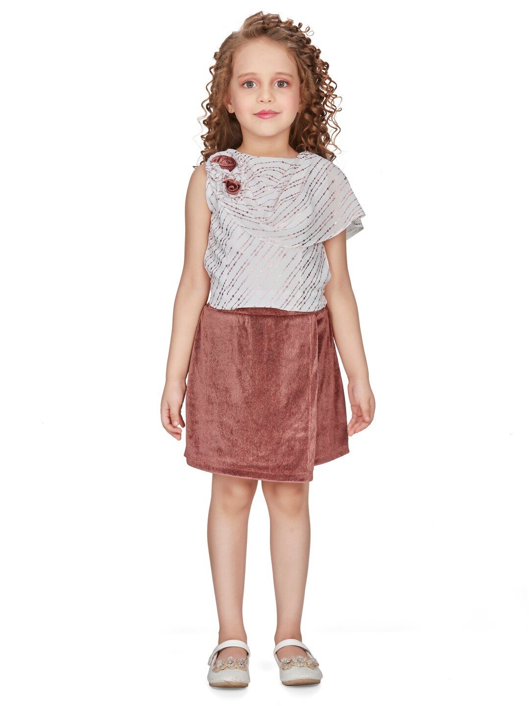 

Peppermint Girls Embellished Top with Skirt, Rust