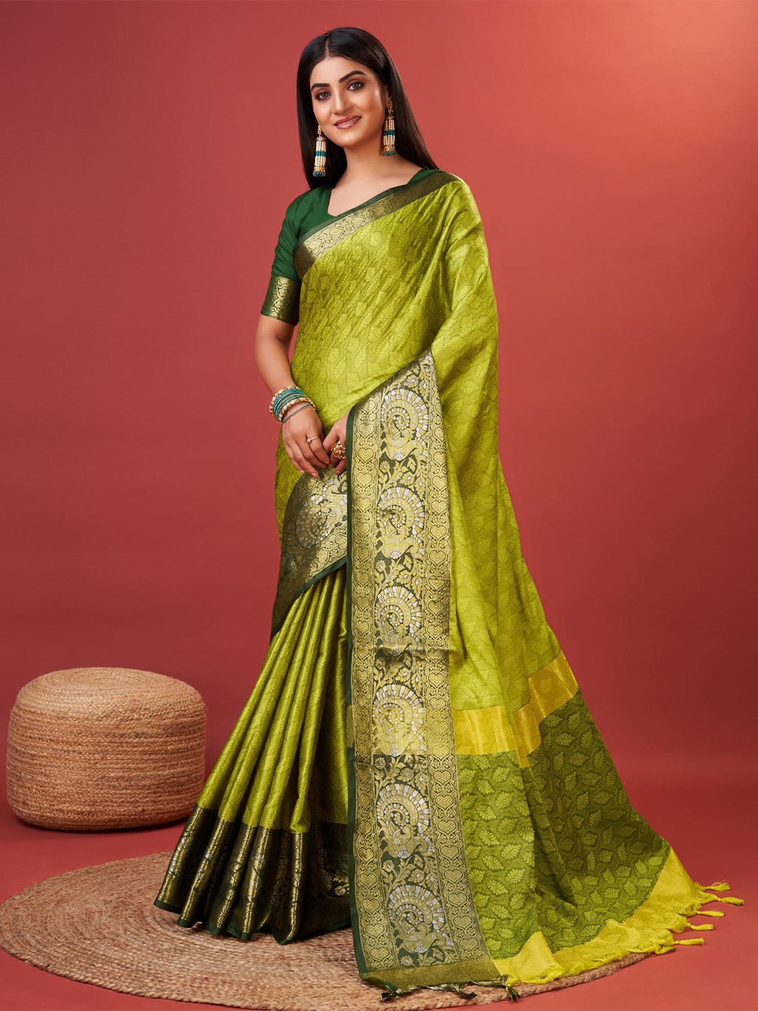 

Spetila Ethnic Motifs Woven Design Zari Maheshwari Saree, Sea green