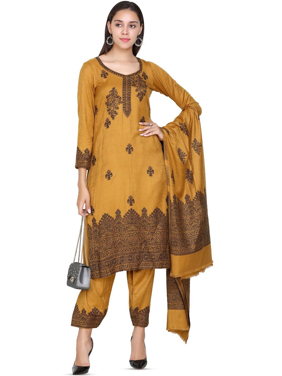 

KIDAR Ethnic Motif Woven Design Unstitched Dress Material, Mustard