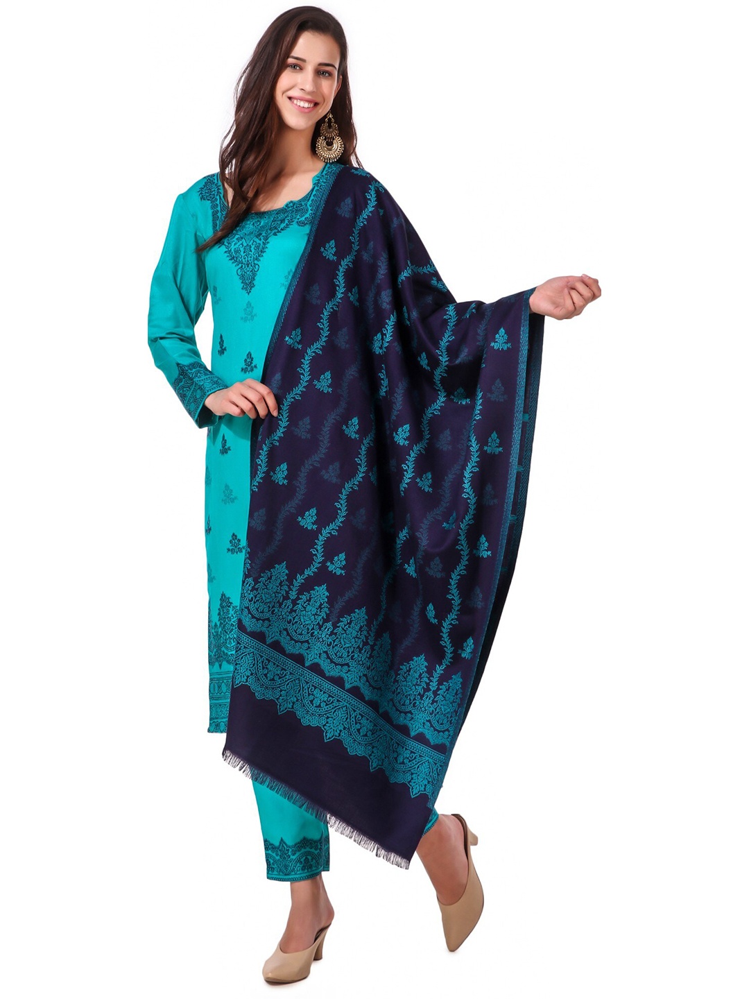 

KIDAR Ethnic Motif Woven Design Unstitched Dress Material, Teal