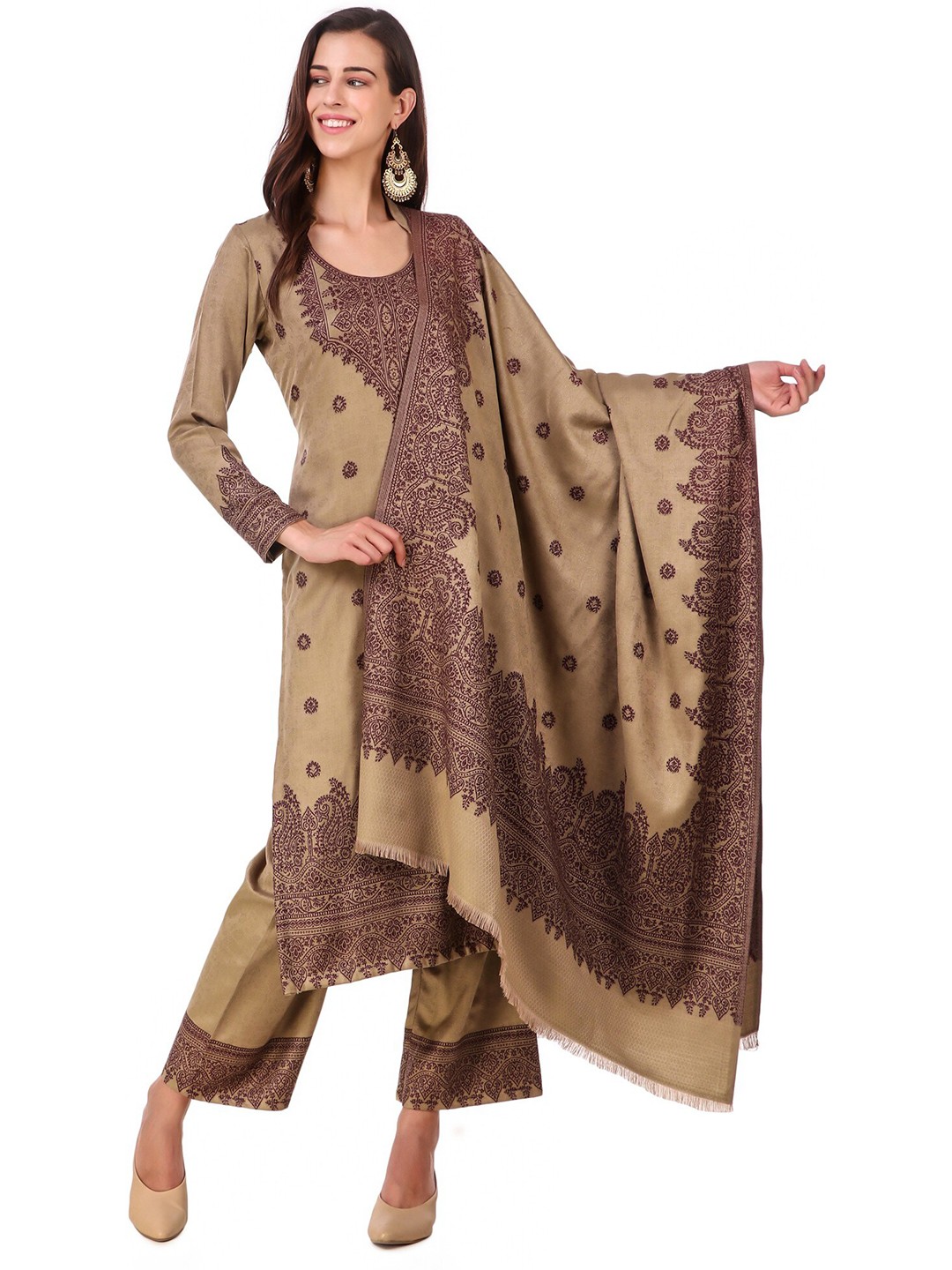 

KIDAR Ethnic Motif Woven Design Unstitched Dress Material, Brown