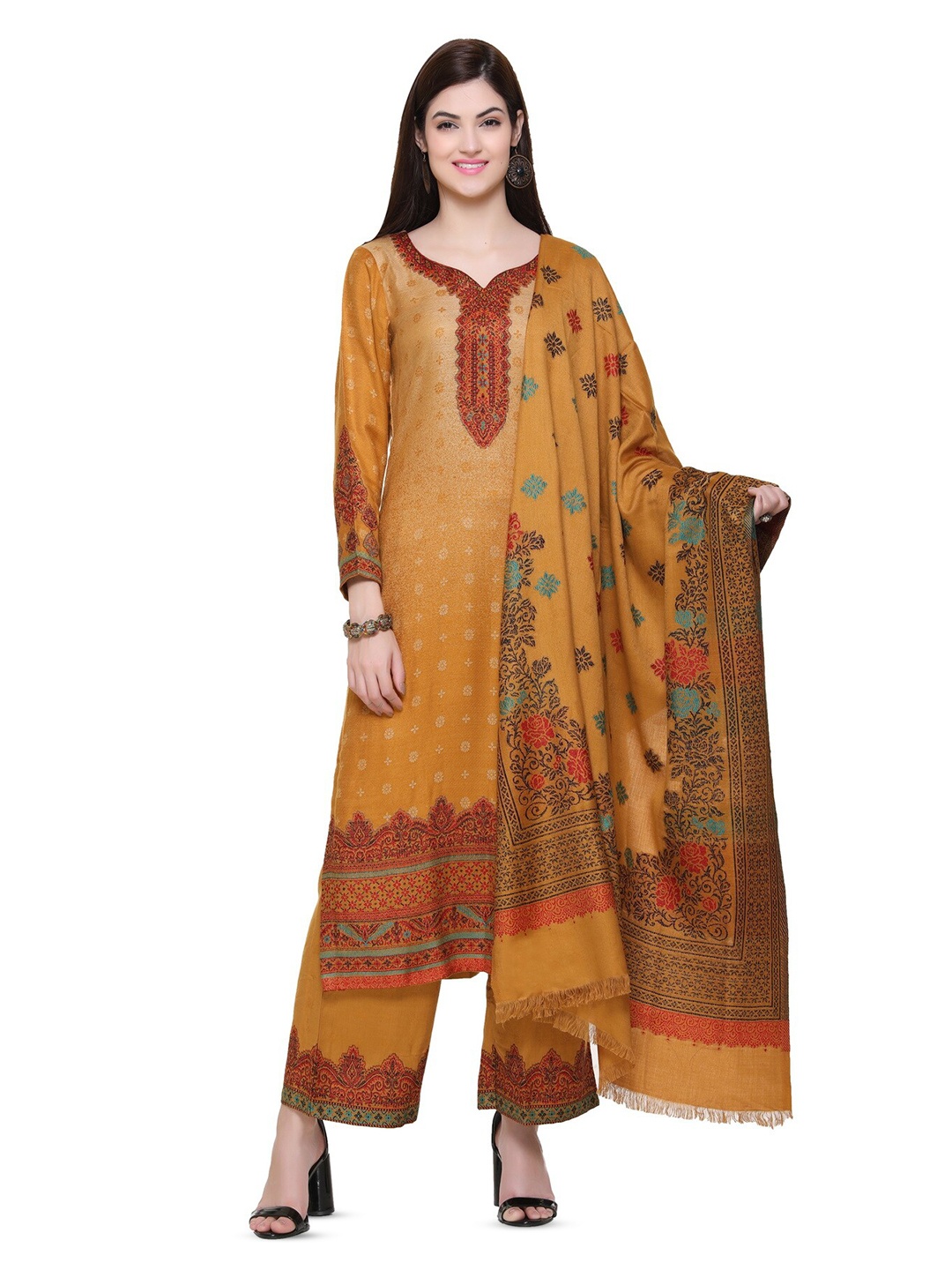 

KIDAR Ethnic Motif Woven Design Unstitched Dress Material, Mustard