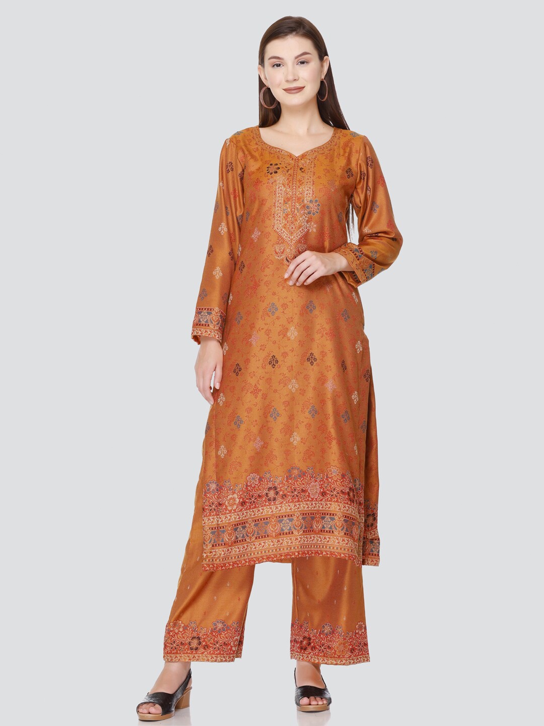 

KIDAR Floral Woven Design Unstitched Dress Material, Mustard