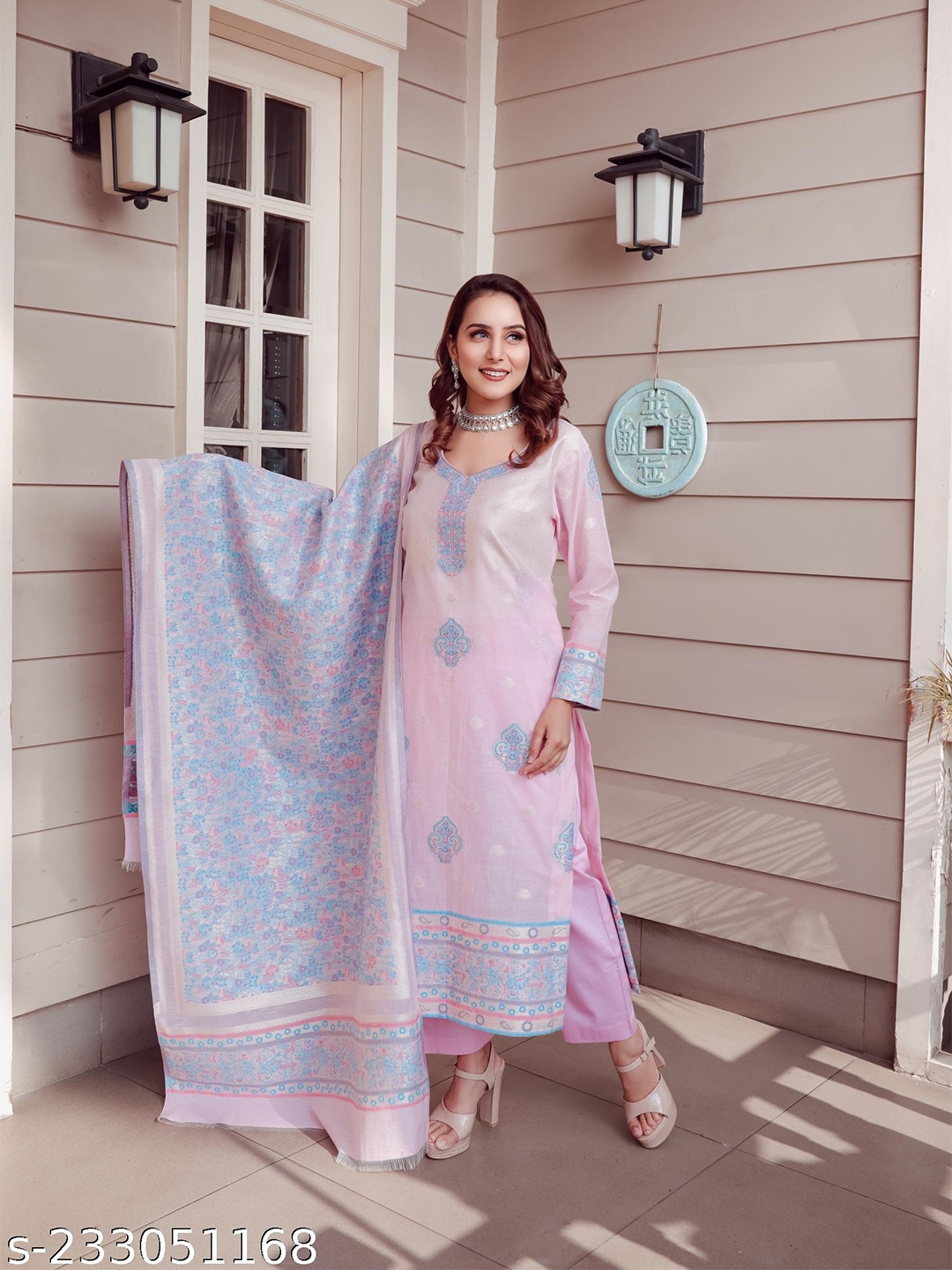 

KIDAR Ethnic Motifs Printed Unstitched Dress Material, Pink