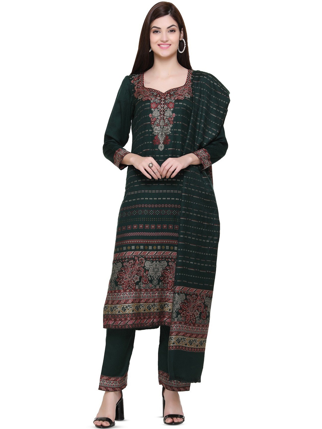 

KIDAR Ethnic Motifs Woven Design Unstitched Dress Material, Green