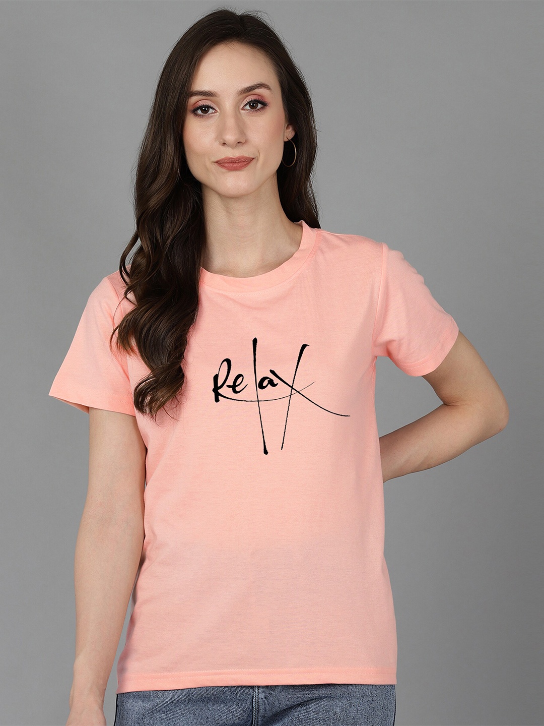 

Adyavastram Typography Printed Round Neck Cotton T-shirt, Pink