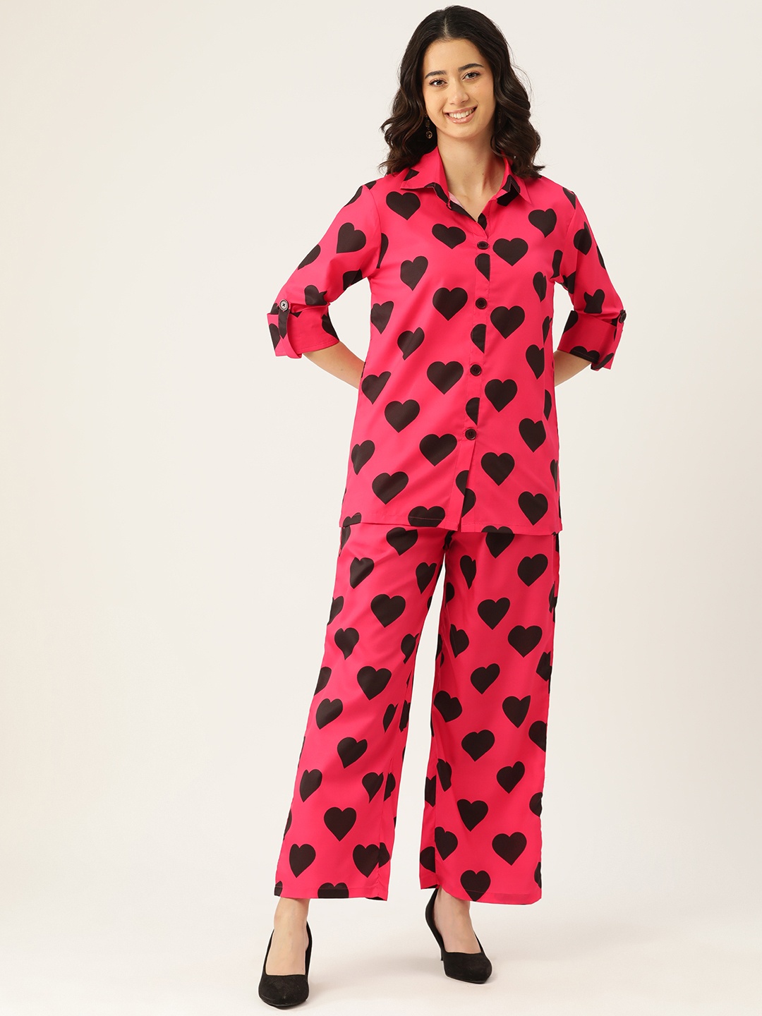 

Sleek Italia Women Printed Shirt with Trousers, Pink