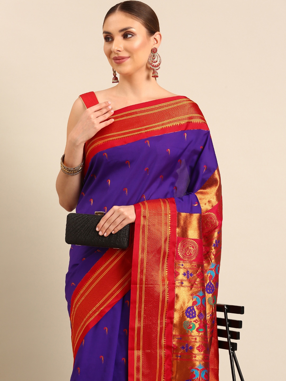 

Varkala Silk Sarees Ethnic Motifs Zari Paithani Saree, Violet