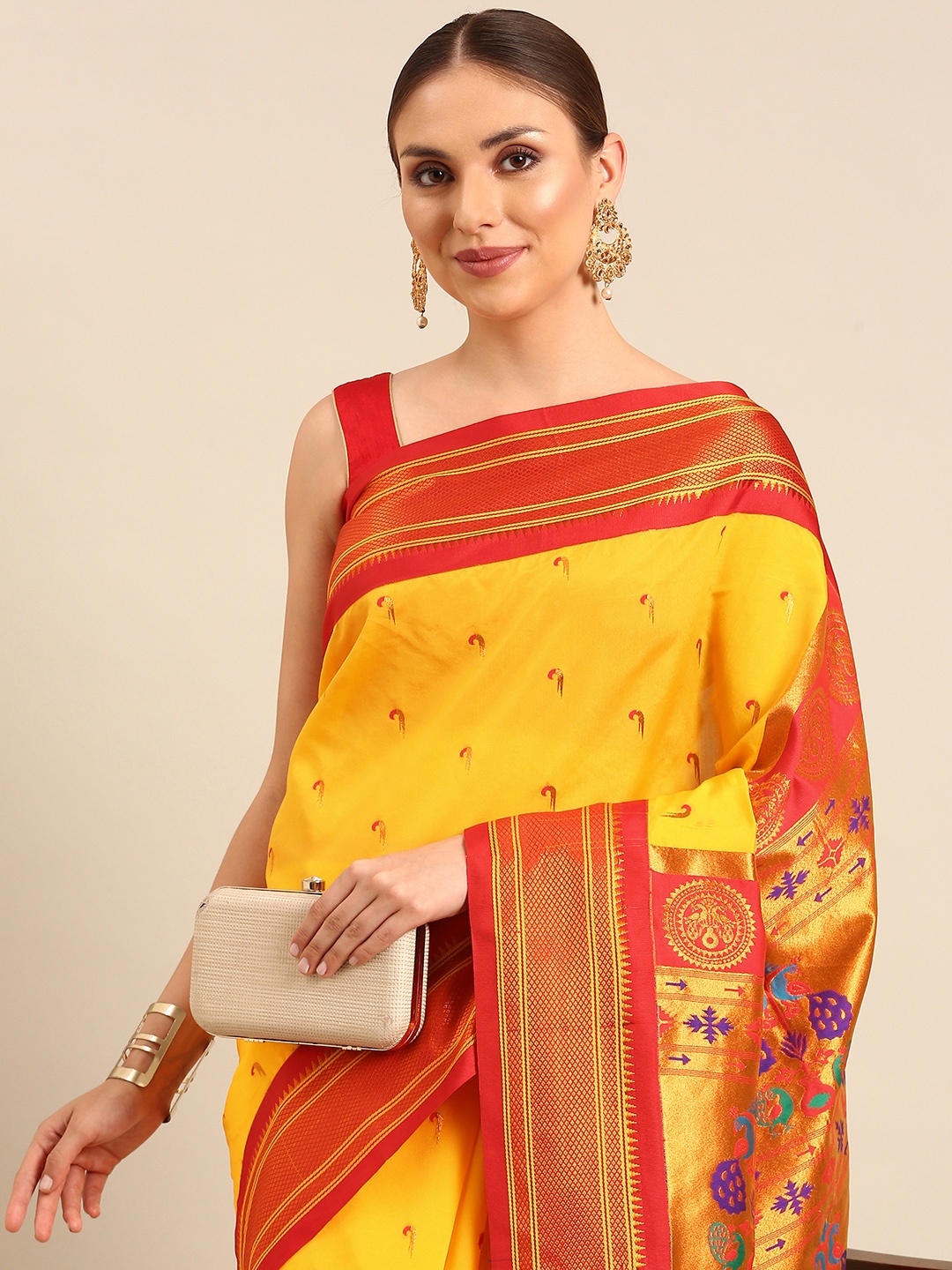 

Varkala Silk Sarees Ethnic Motifs Zari Paithani Saree, Mustard