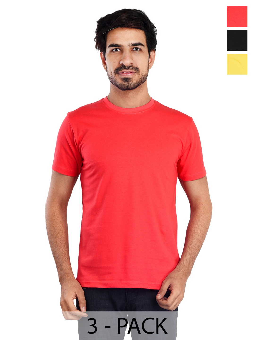 

Clothe Funn Pack Of 3 Round Neck Cotton T-shirt, Red