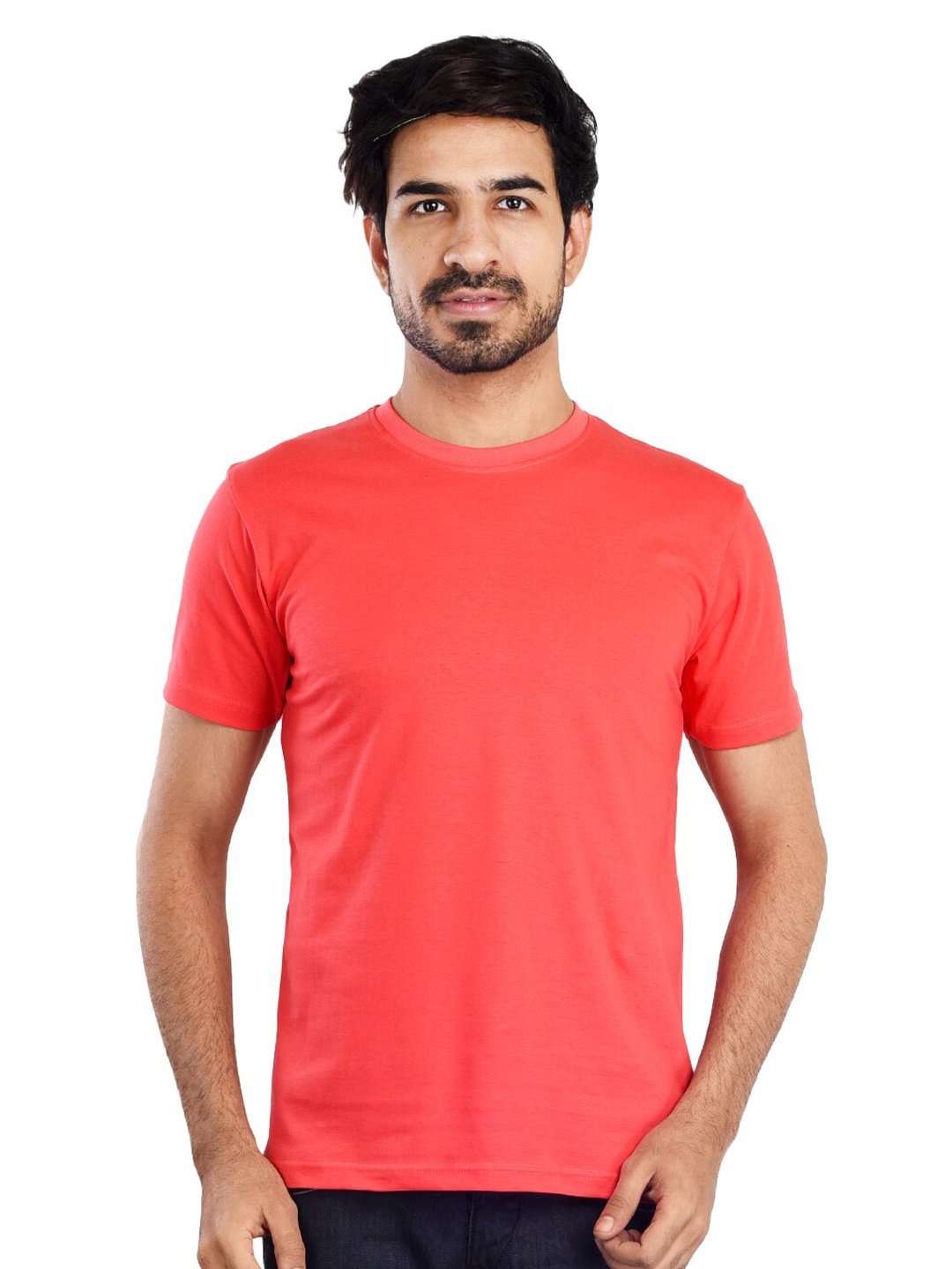 

Clothe Funn Cotton Knitted Round Neck T-shirt, Coral
