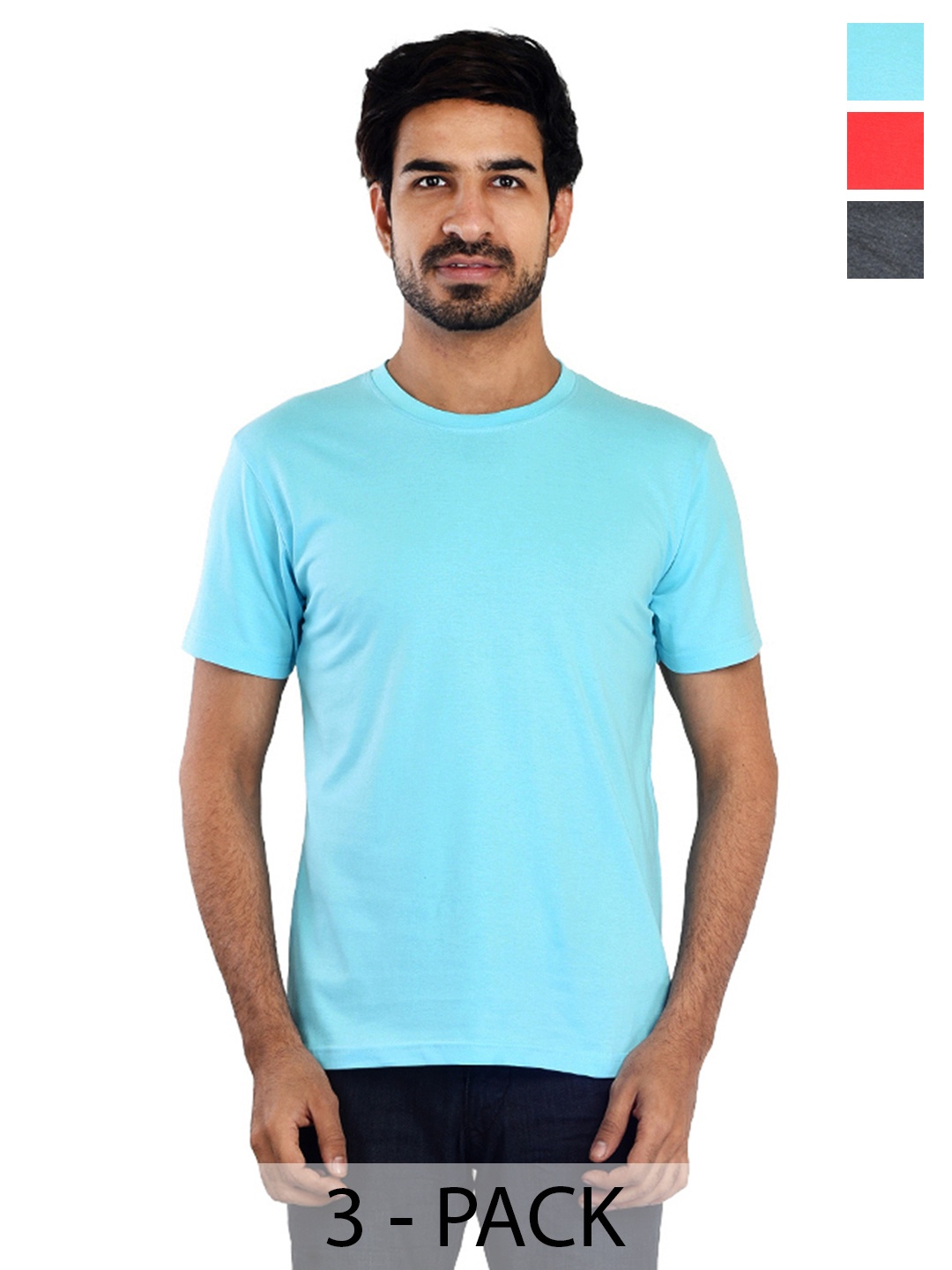

Clothe Funn Pack Of 3 Round Neck Cotton T-shirt, Blue