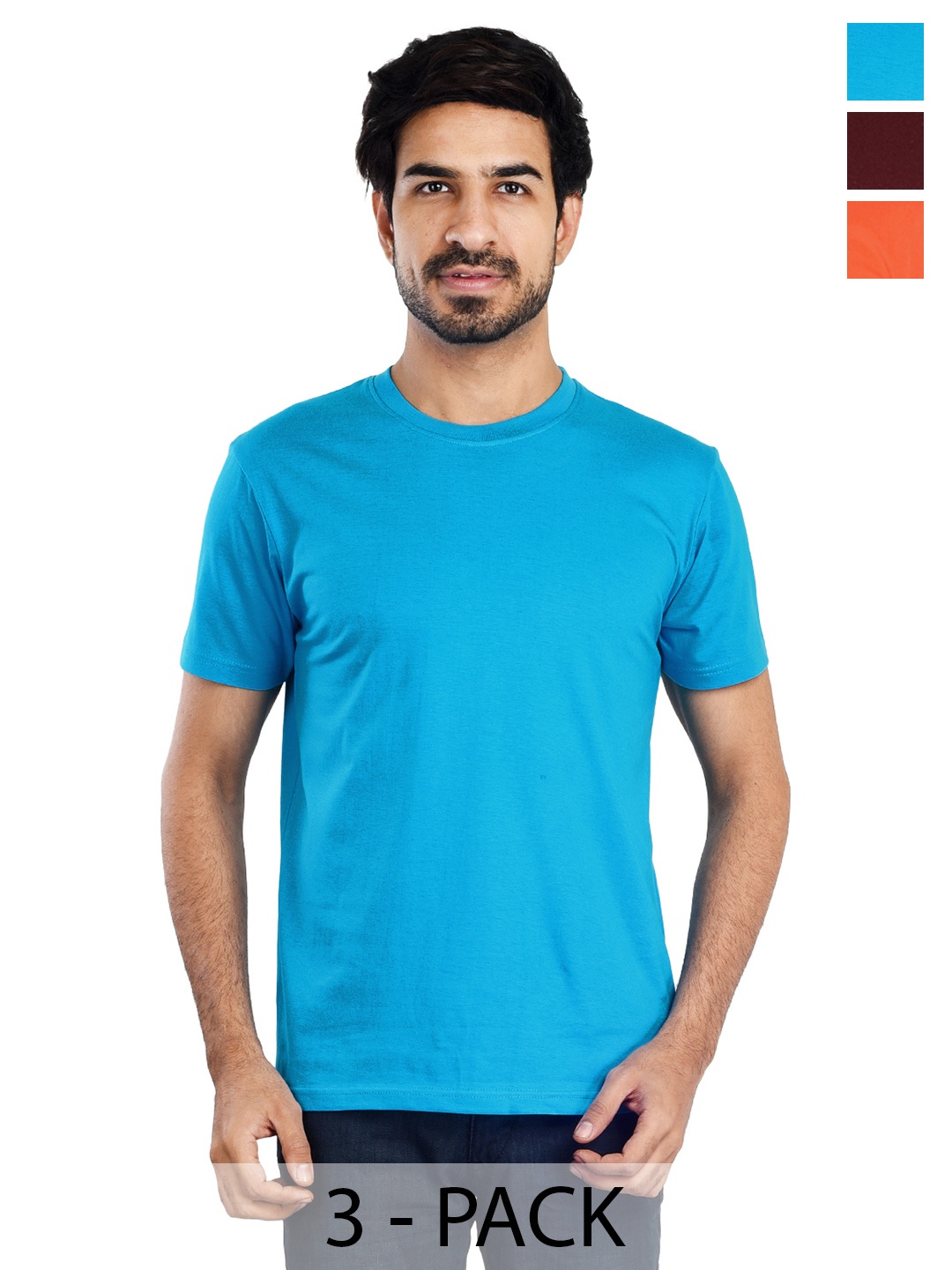 

Clothe Funn Pack Of 3 Round Neck Cotton T-shirt, Blue