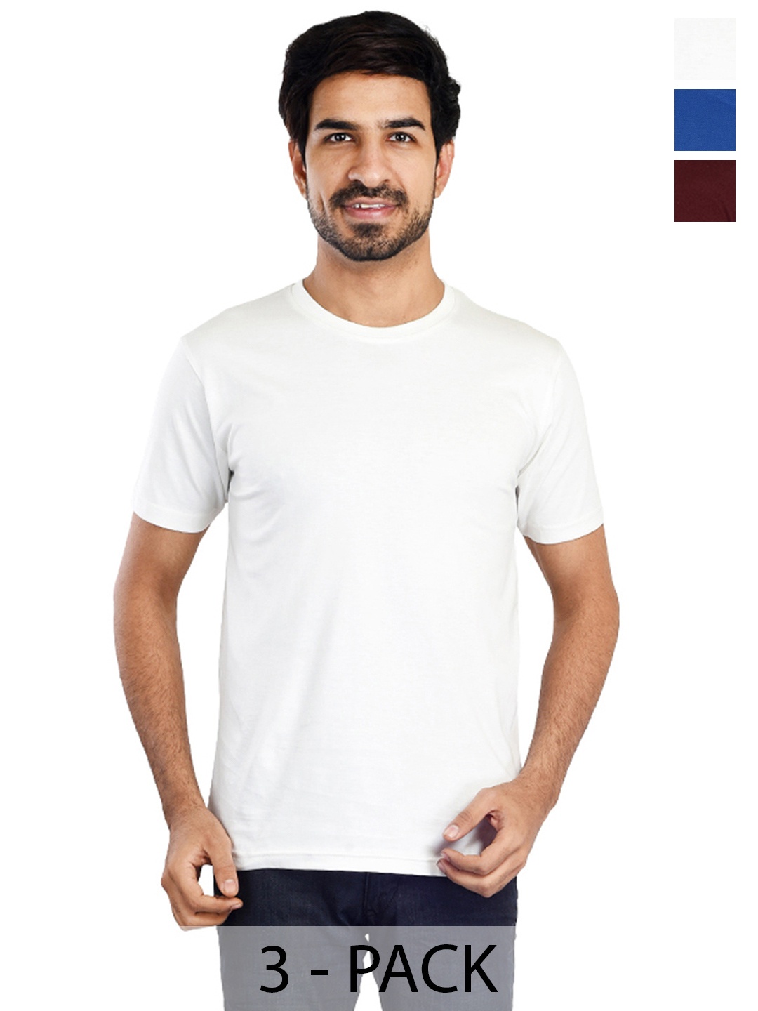 Clothe Funn Pack Of 3 Round Neck Cotton T-shirt, White