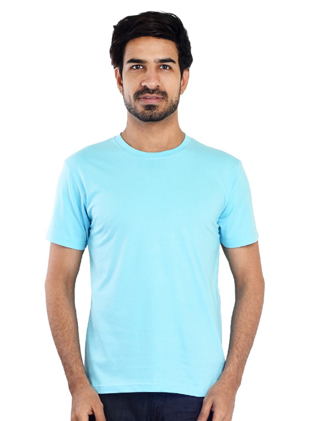 

Clothe Funn Round Neck Cotton Casual T-shirt, Turquoise blue