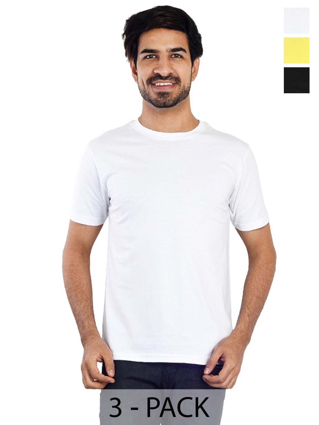 Clothe Funn Pack Of 3 Round Neck Cotton T-shirt, White