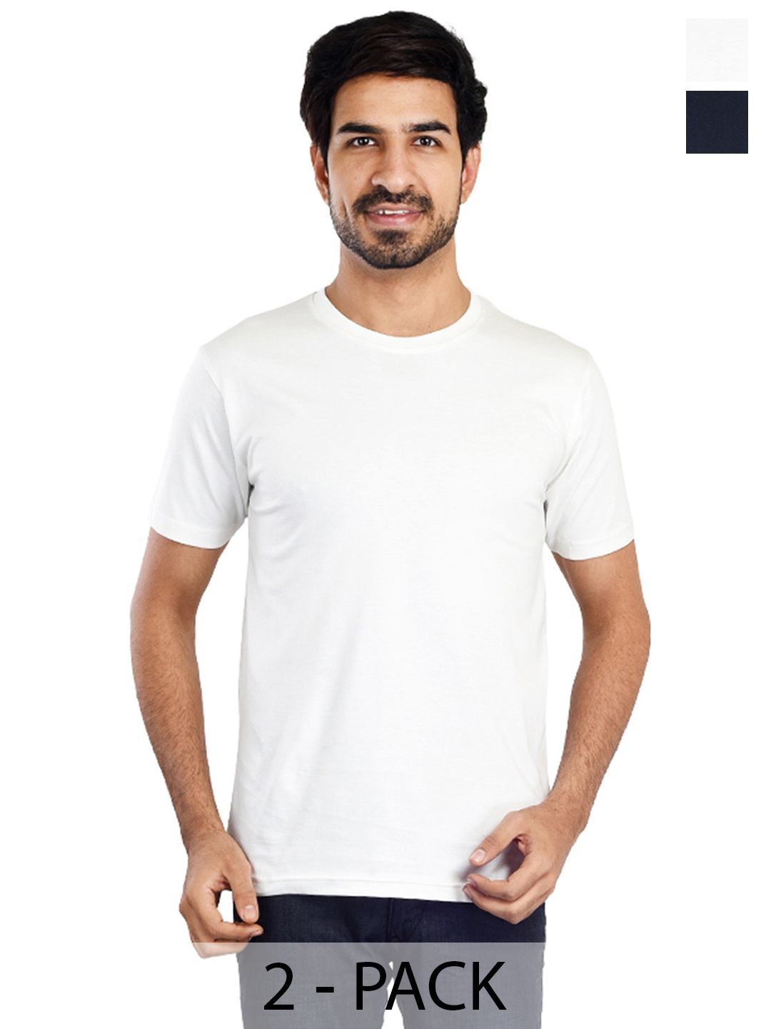 Clothe Funn Pack Of 2 Round Neck Cotton T-shirt, White