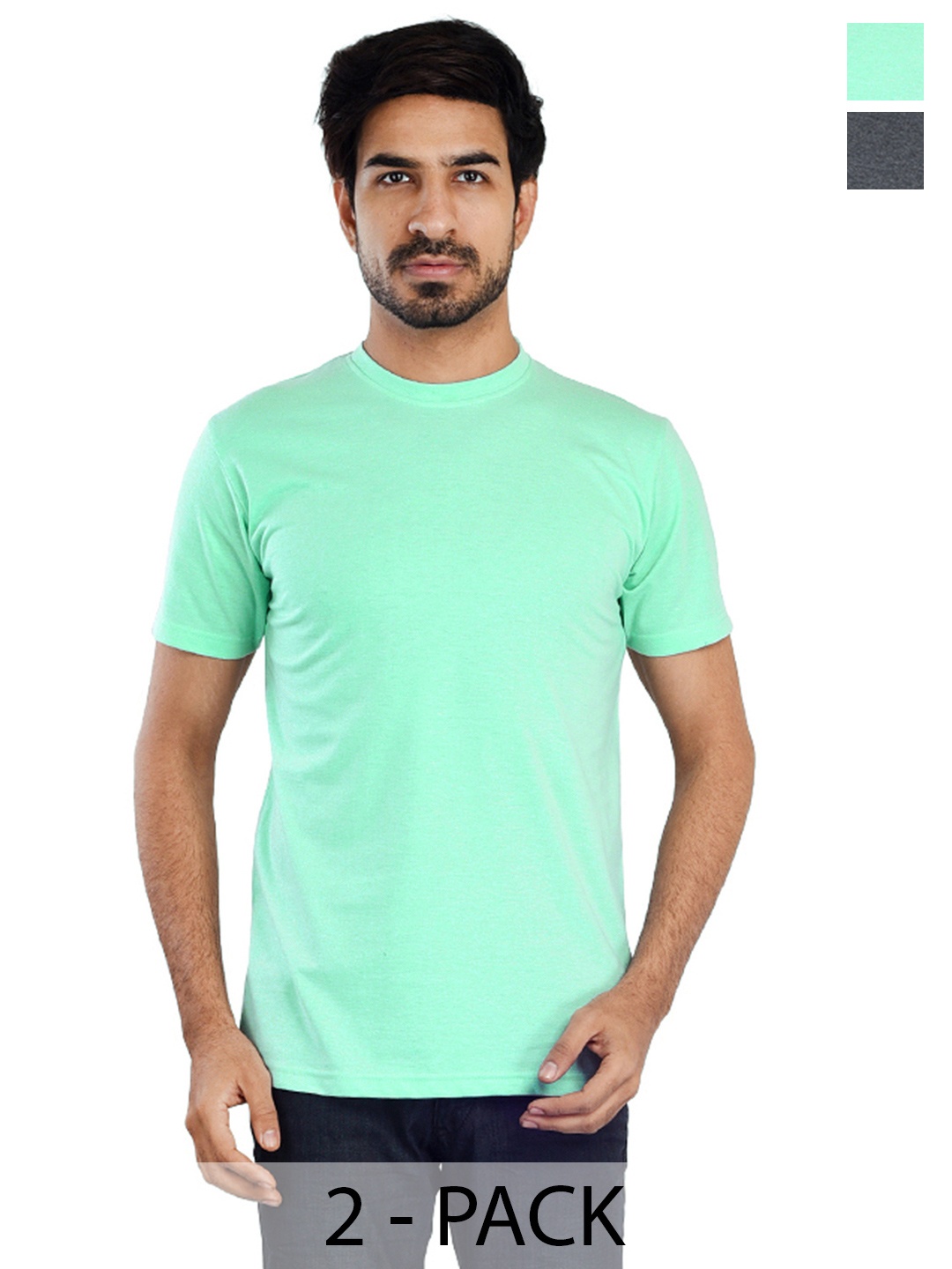 

Clothe Funn Pack Of 2 Round Neck Cotton T-shirt, Green