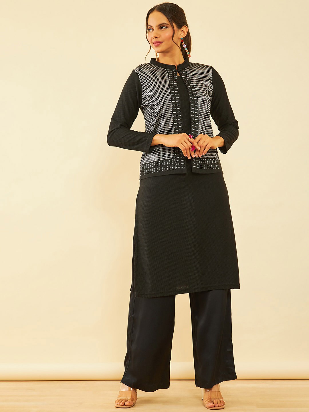 

Soch Geometric Woven Design Acrylic Kurta, Black