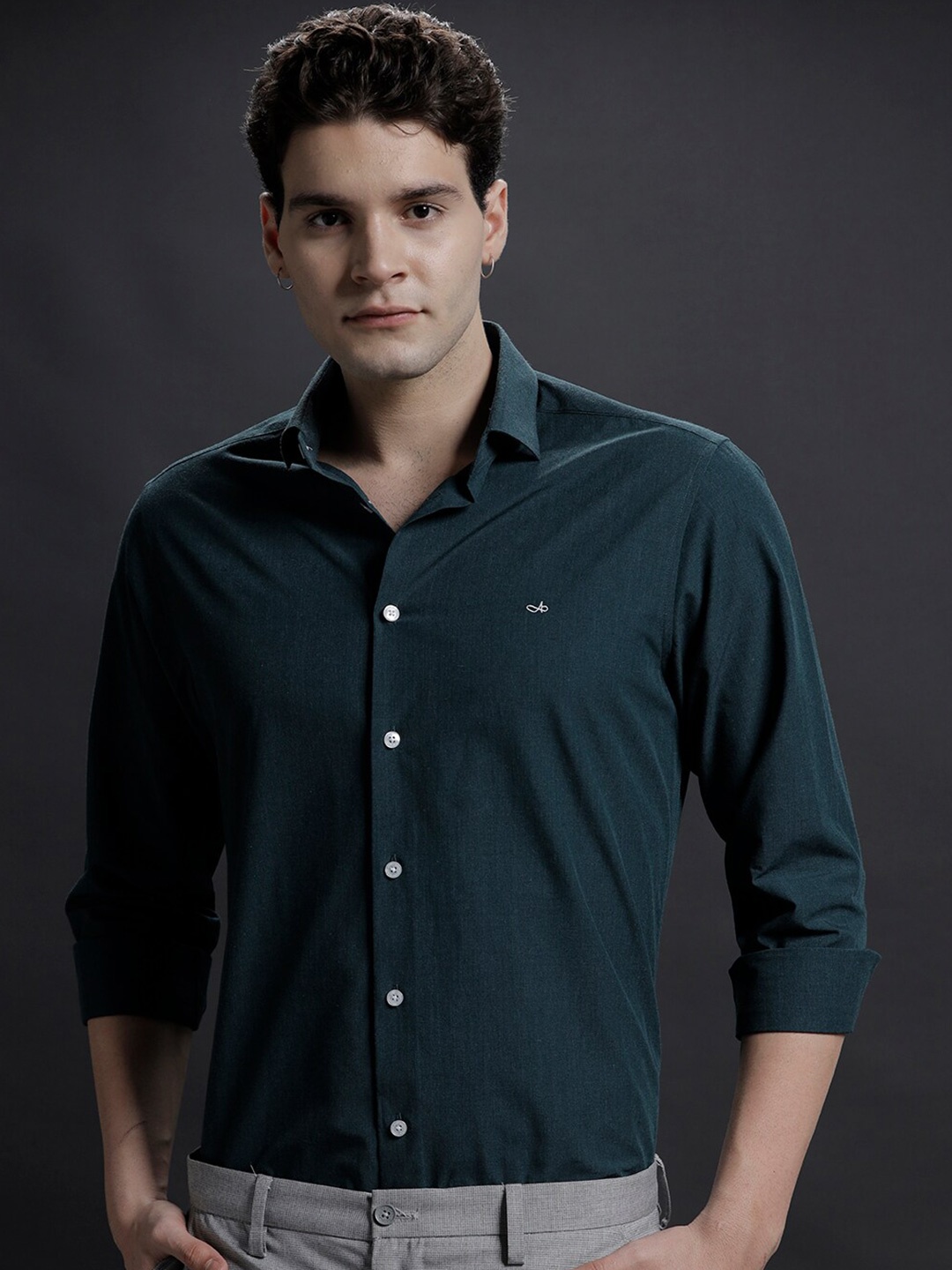 Aldeno Comfort Fit Opaque Cotton Formal Shirt, Green